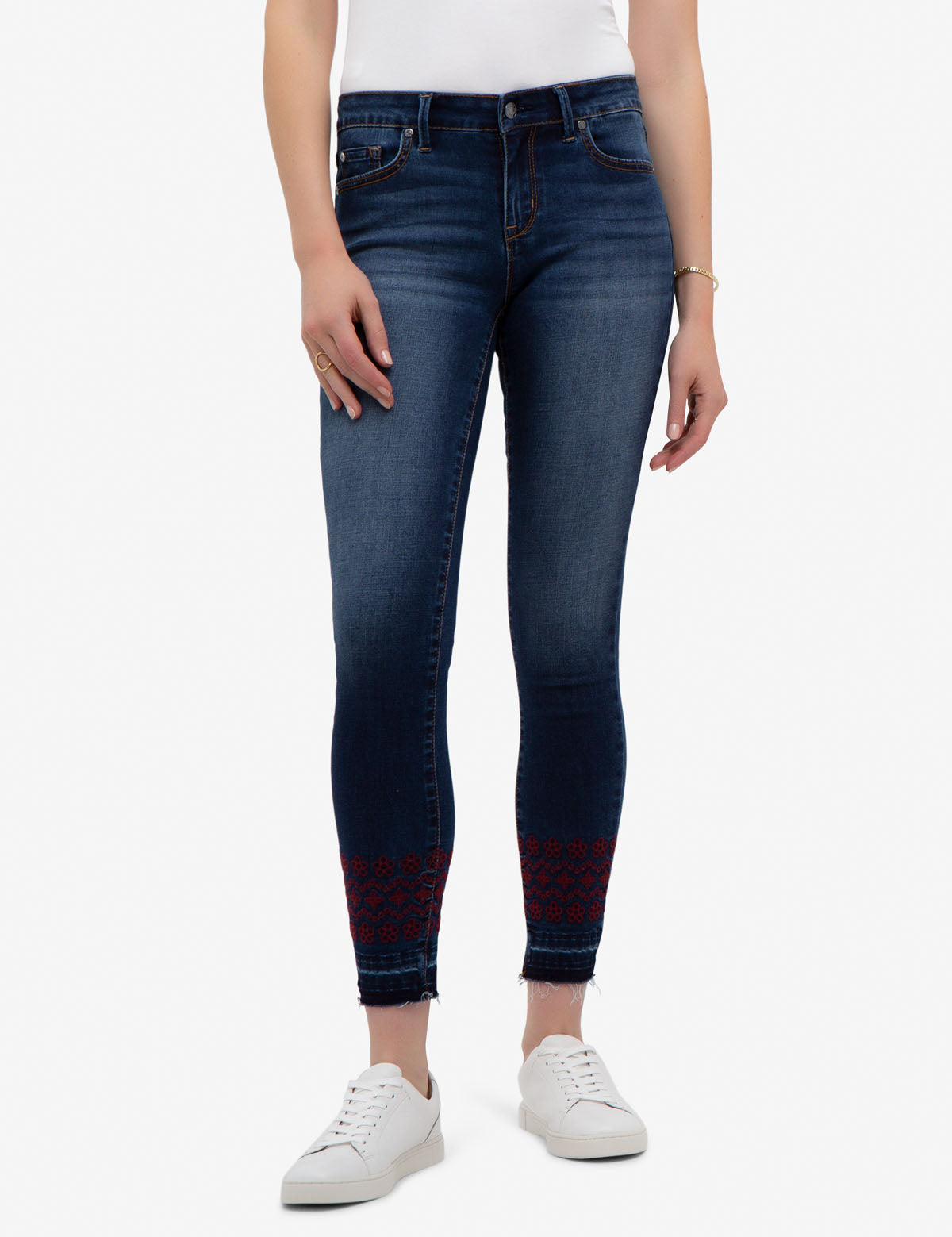Stretchy Skinny Jeans with Embroidery & REPREVE® Fabric | Mid Rise