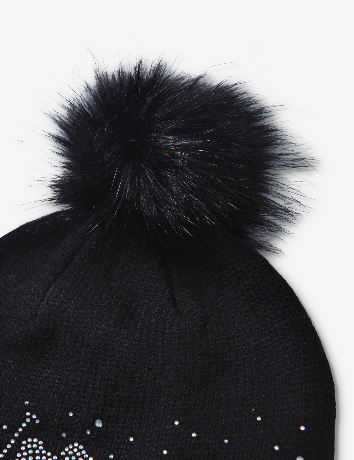Rhinestone Beanie with Faux Fur Pom Pom | Winter Hat