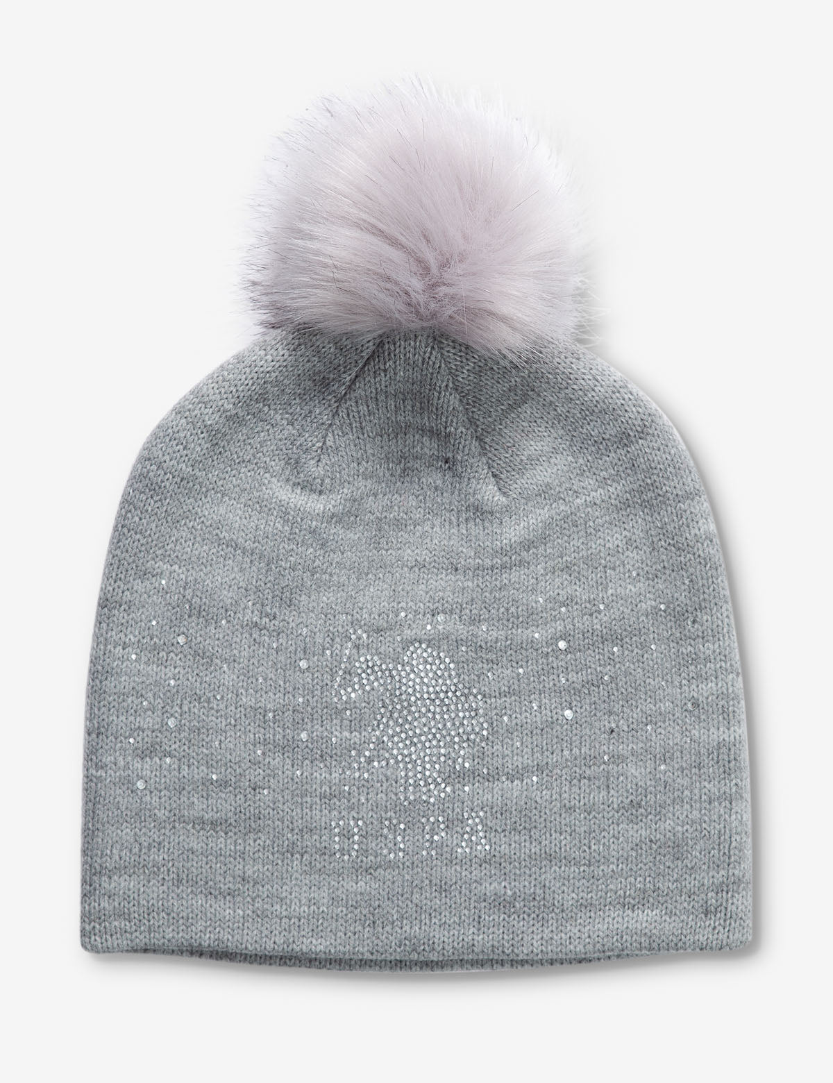 Rhinestone Beanie with Faux Fur Pom Pom | Winter Hat