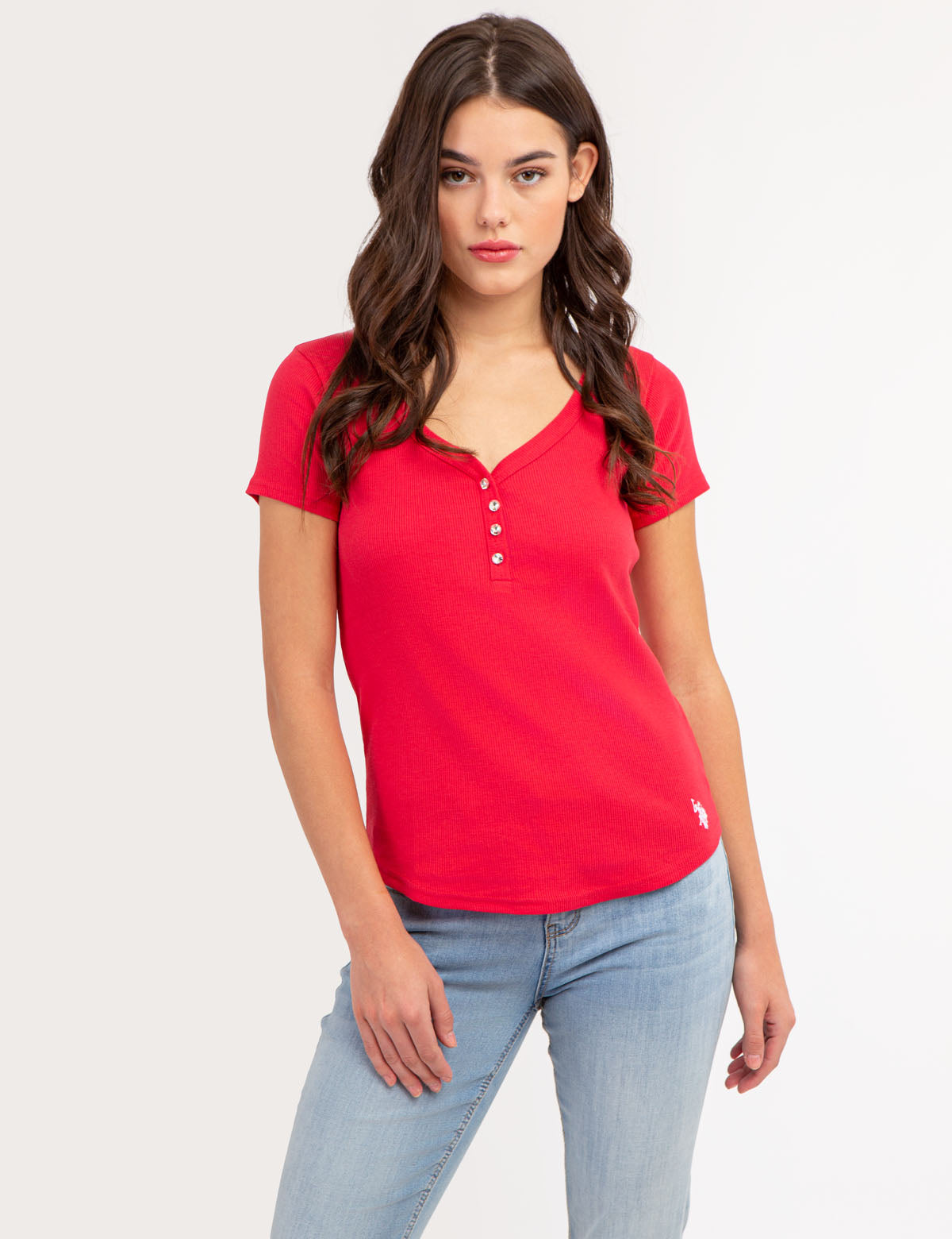 Rhinestone Button Short Sleeve Henley Shirt | Stylish Casual Top