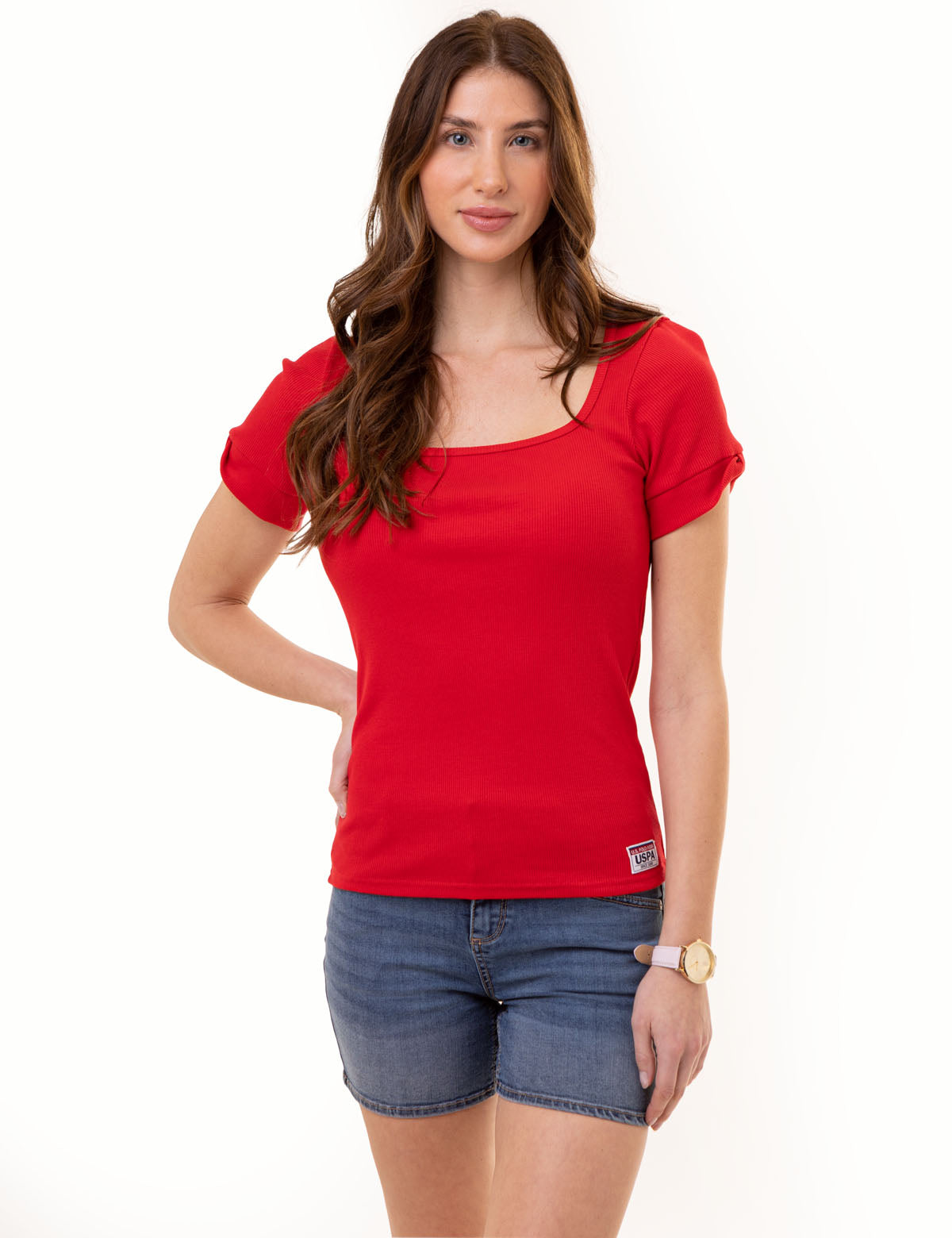 Ribbed Square Neck T-Shirt for Women | Soft & Stretchy Fit