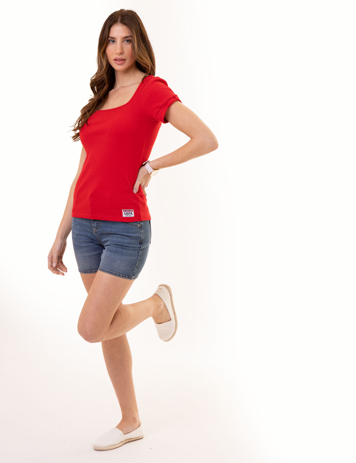 Ribbed Square Neck T-Shirt for Women | Soft & Stretchy Fit