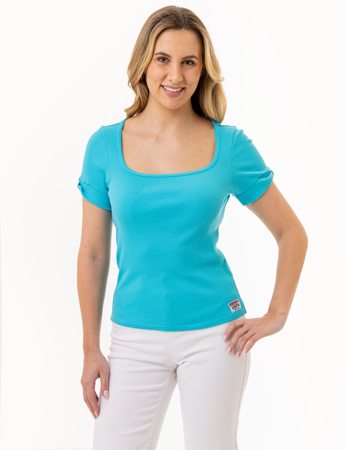 Ribbed Square Neck T-Shirt for Women | Soft & Stretchy Fit
