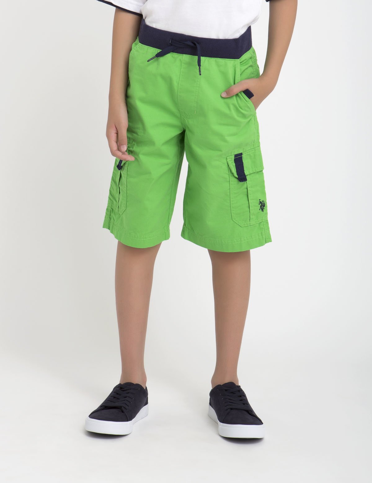 Ribbed Waistband Cargo Shorts with Drawstring | 100% Cotton