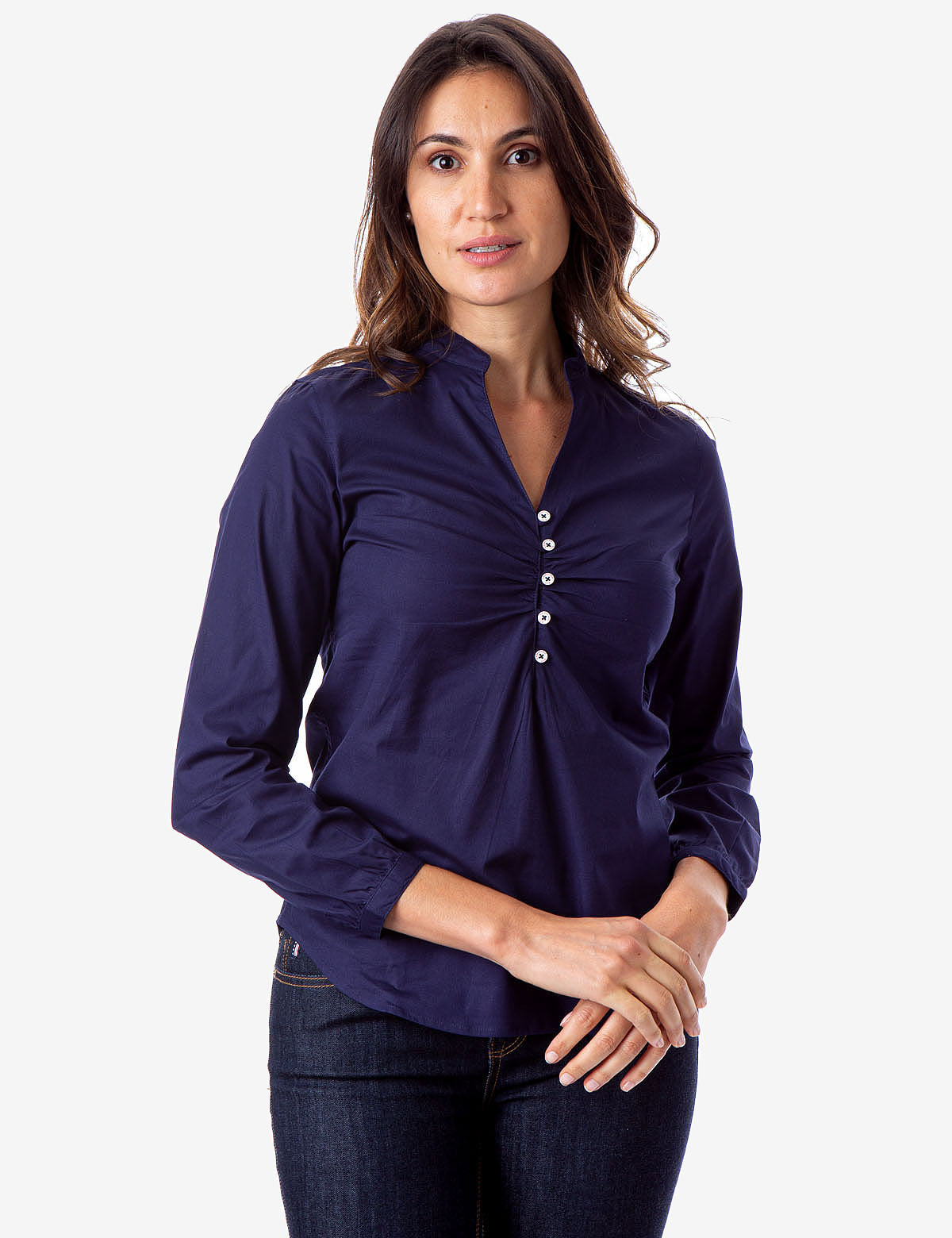 Ruched Button Front Shirt with V-Neck & Long Sleeves | U.S. Polo Assn.