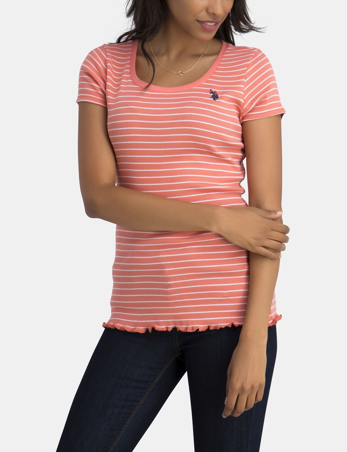Women's Ruffle Hem Cotton T-Shirt | Crew Neck Short Sleeve
