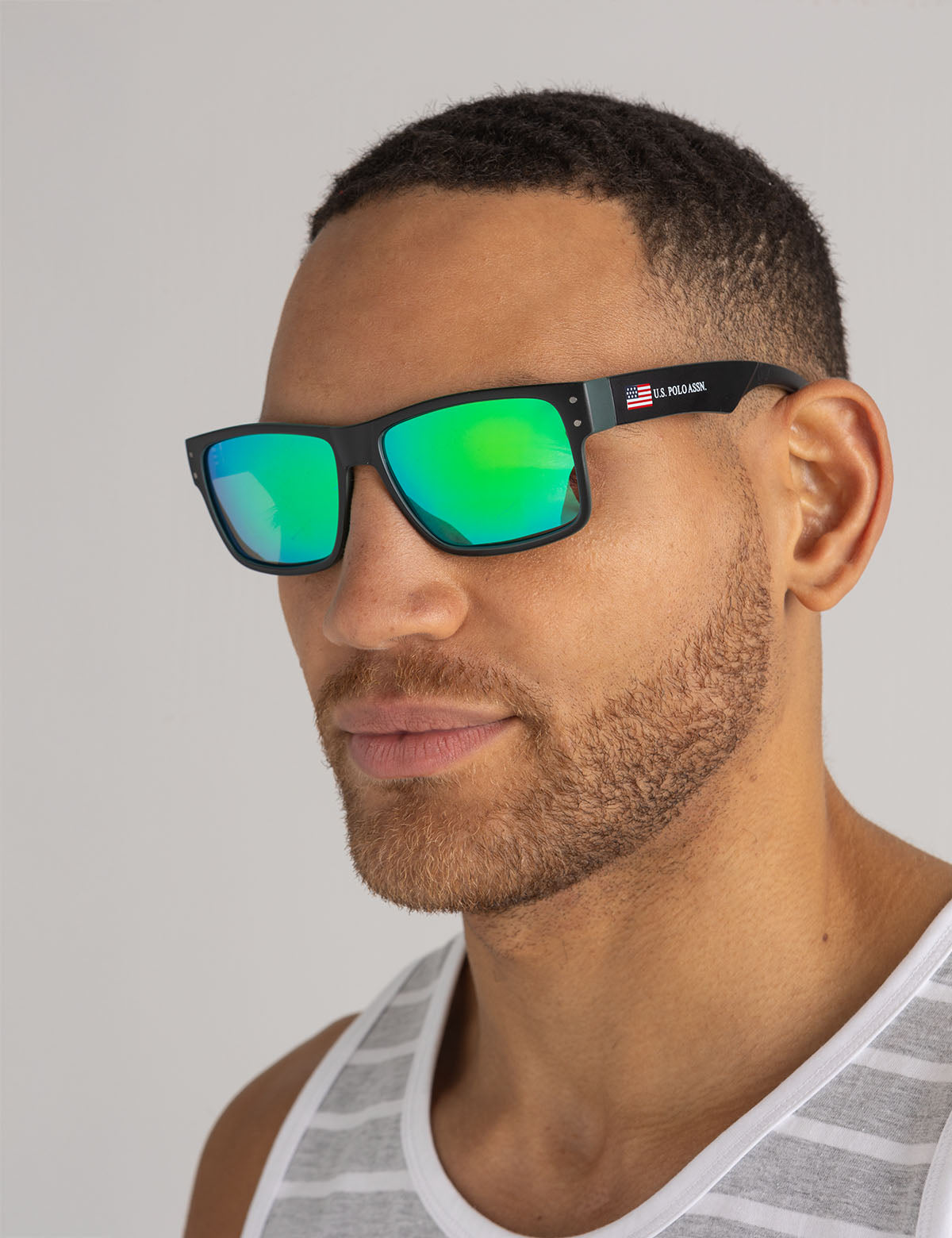 Men's Sport Sunglasses with Flag Design & UV Protection | Rectangular Frame