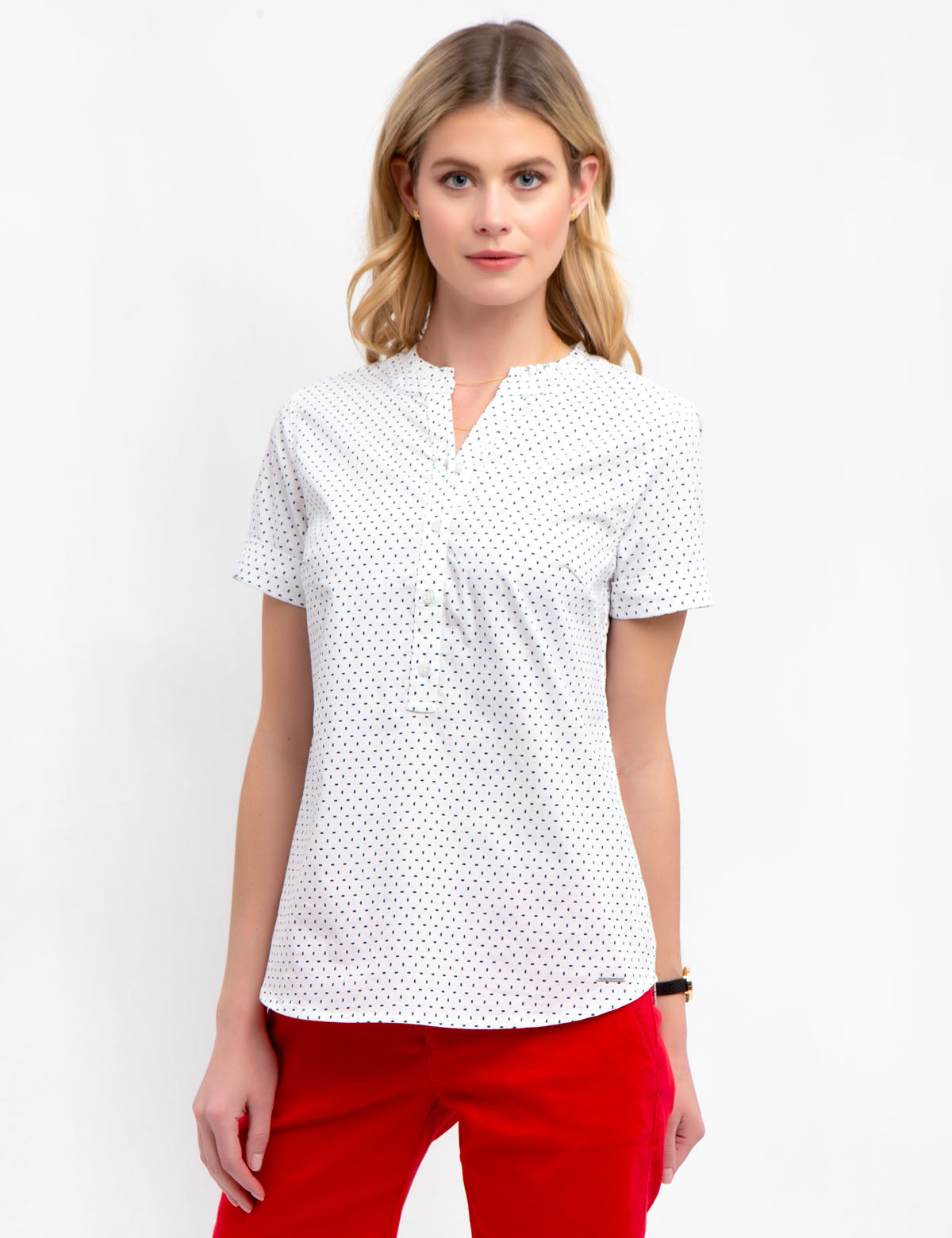 Ruffle Popover Short Sleeve Shirt in Cotton Spandex | U.S. Polo Assn.