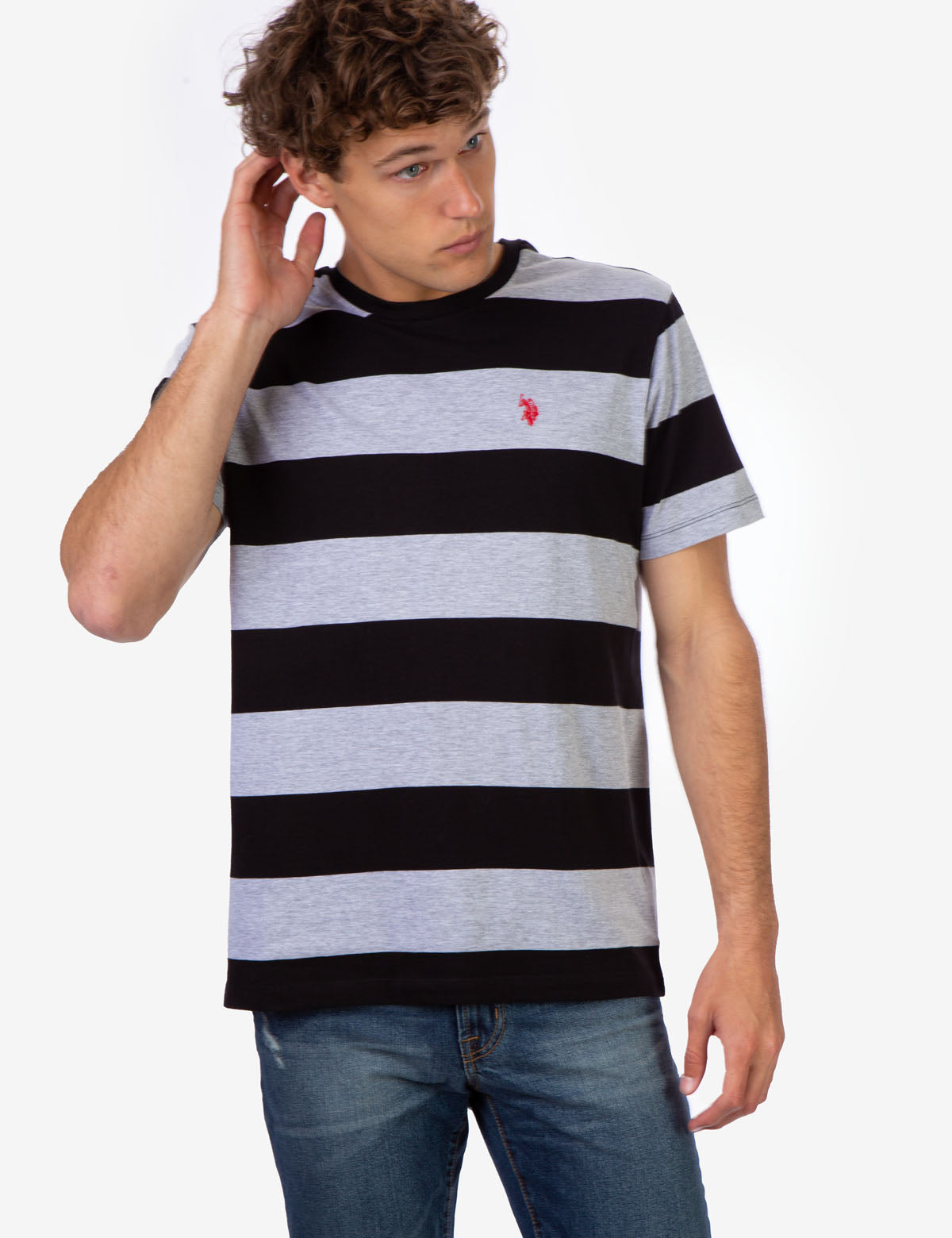 Rugby Striped T-Shirt with Embroidered Logo | Classic Crew Neck Tee