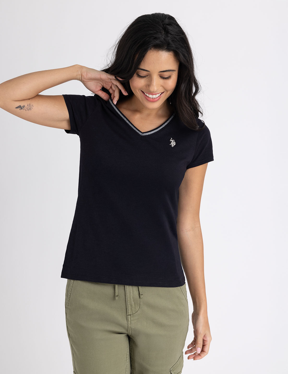 Metallic Trim V-Neck T-Shirt | Stylish Casual Top