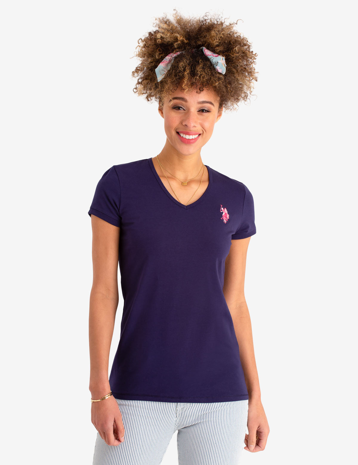 Scallop V-Neck Cotton T-Shirt for Women | Classic Casual Tee