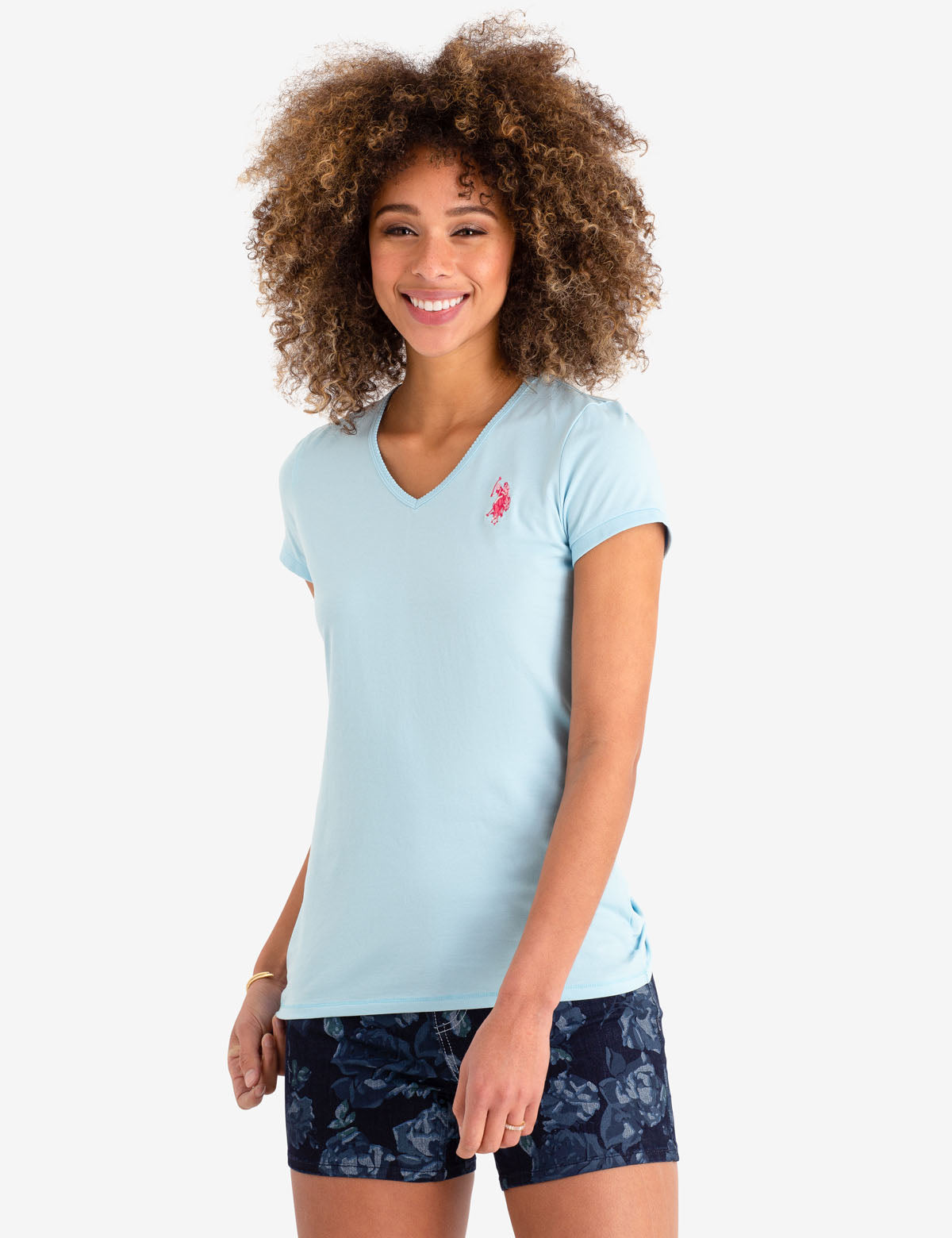 Scallop V-Neck Cotton T-Shirt for Women | Classic Casual Tee