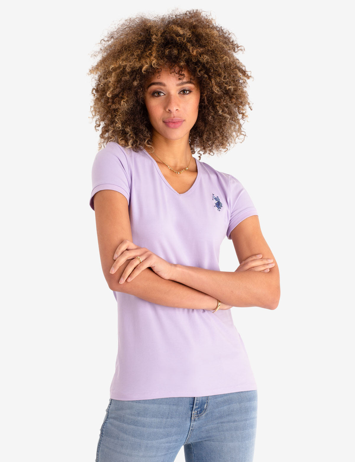 Scallop V-Neck Cotton T-Shirt for Women | Classic Casual Tee