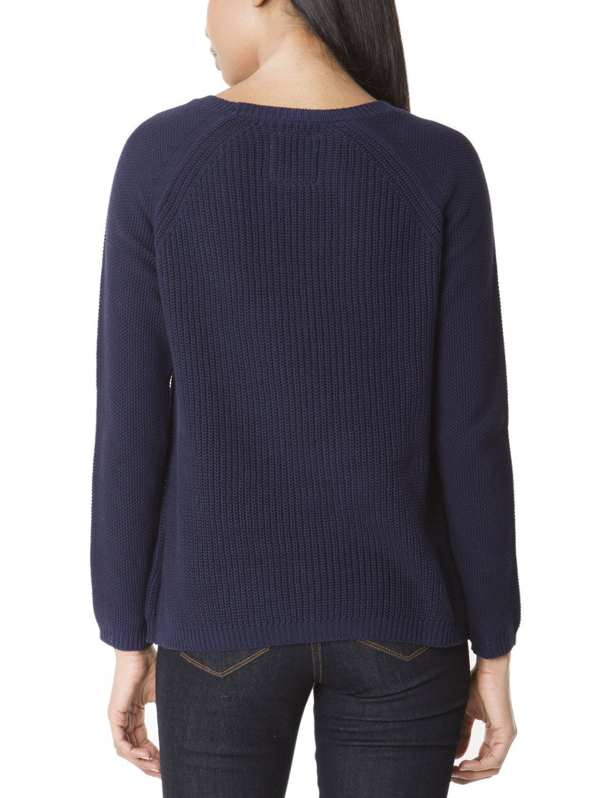 Seamed Cotton Sweater with Boat Neckline | Embroidered Logo