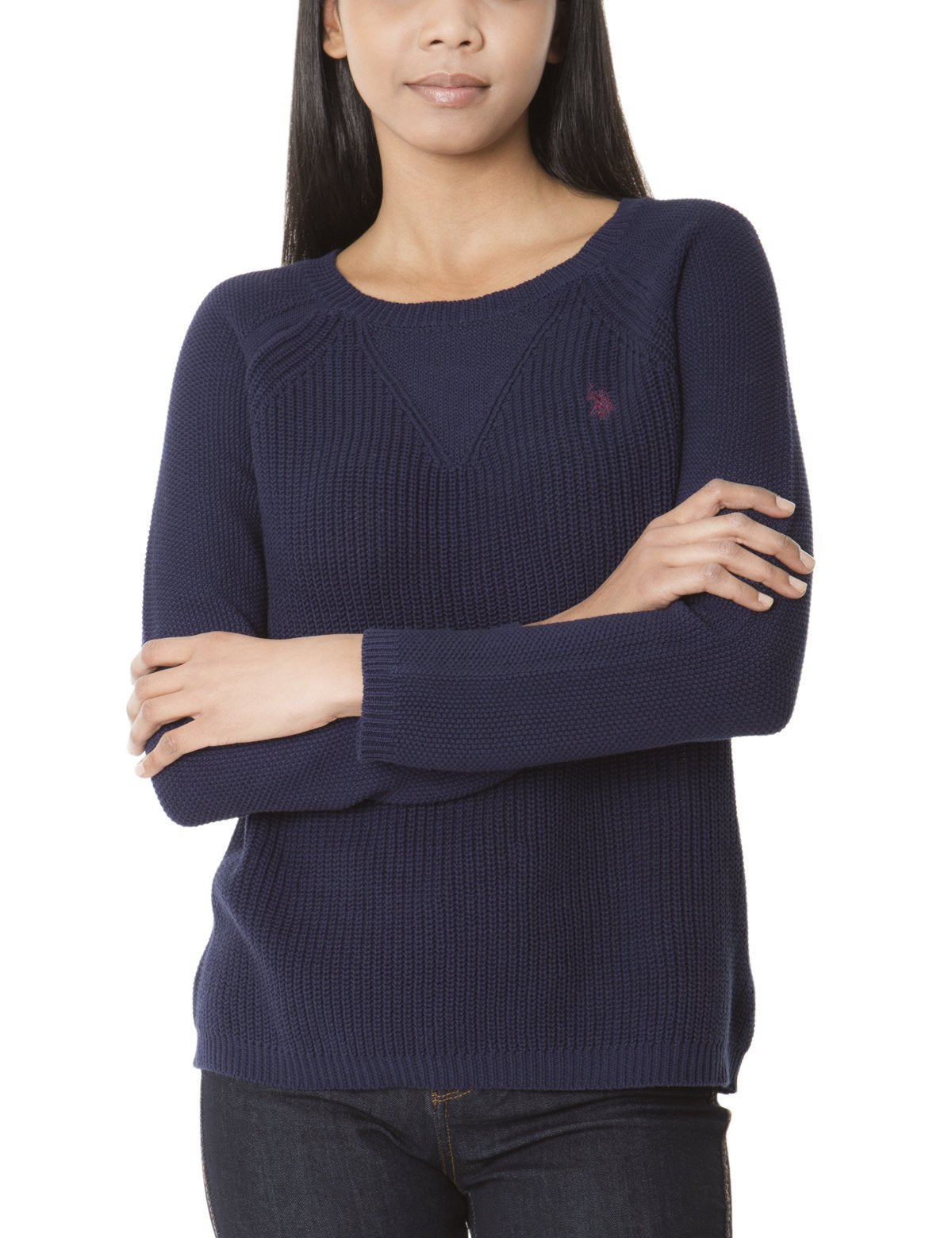 Seamed Cotton Sweater with Boat Neckline | Embroidered Logo