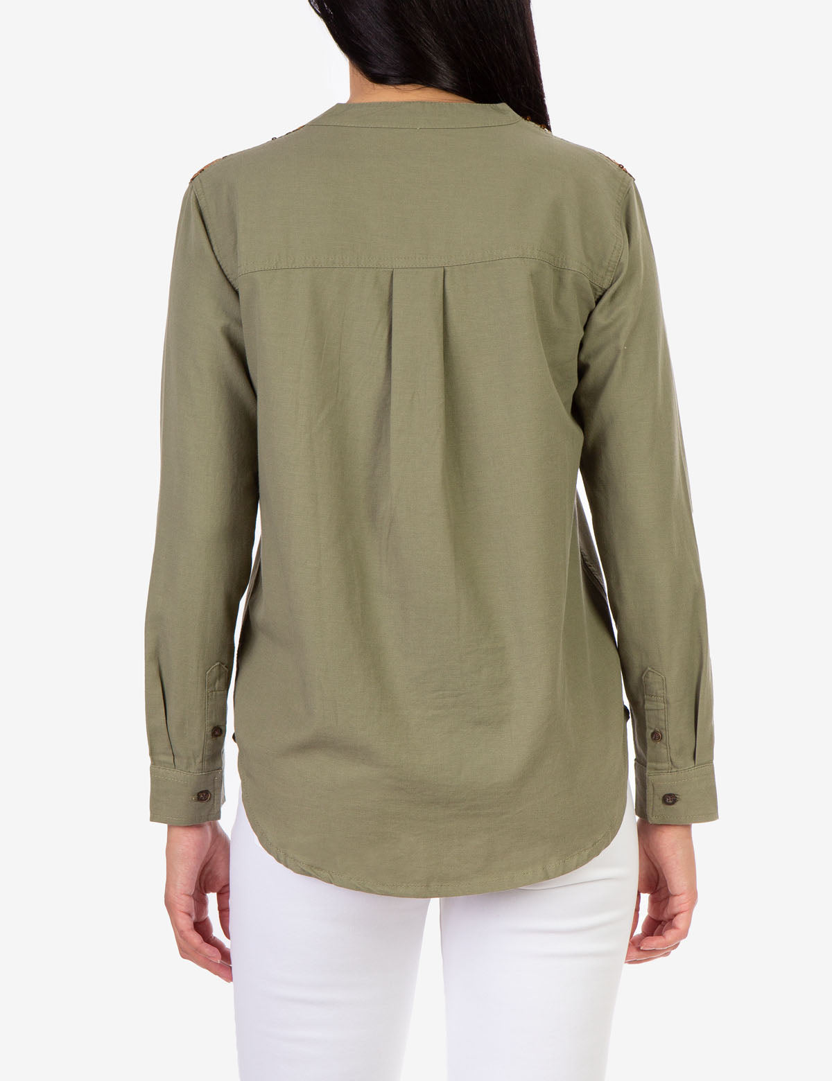 Sequin Embellished Utility Shirt with Button Front & Long Sleeves