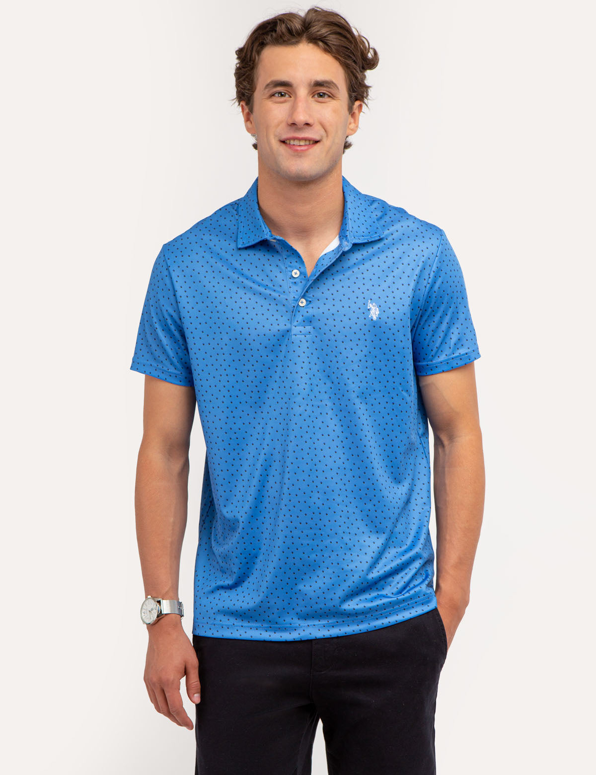 Performance Polo Shirt with Shadow Dot Print & Stretch Fabric | Collared Design