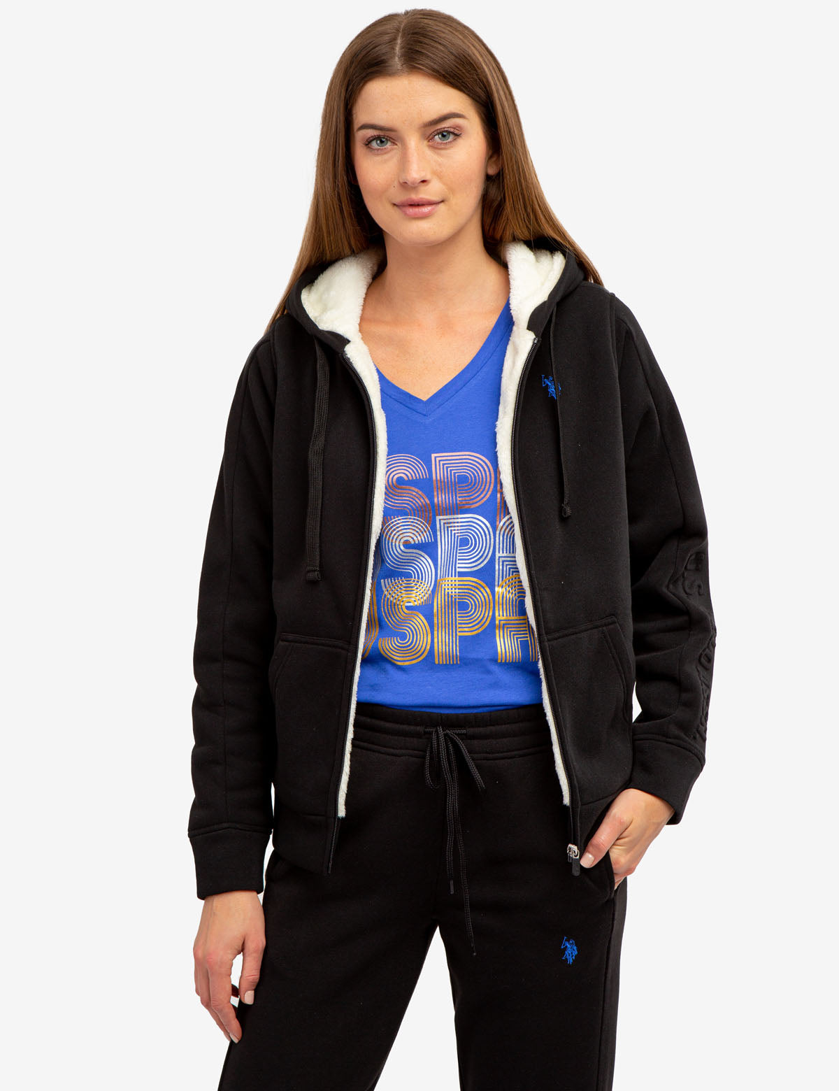 Sherpa Lined Embossed Hoodie | Cozy Winter Pullover