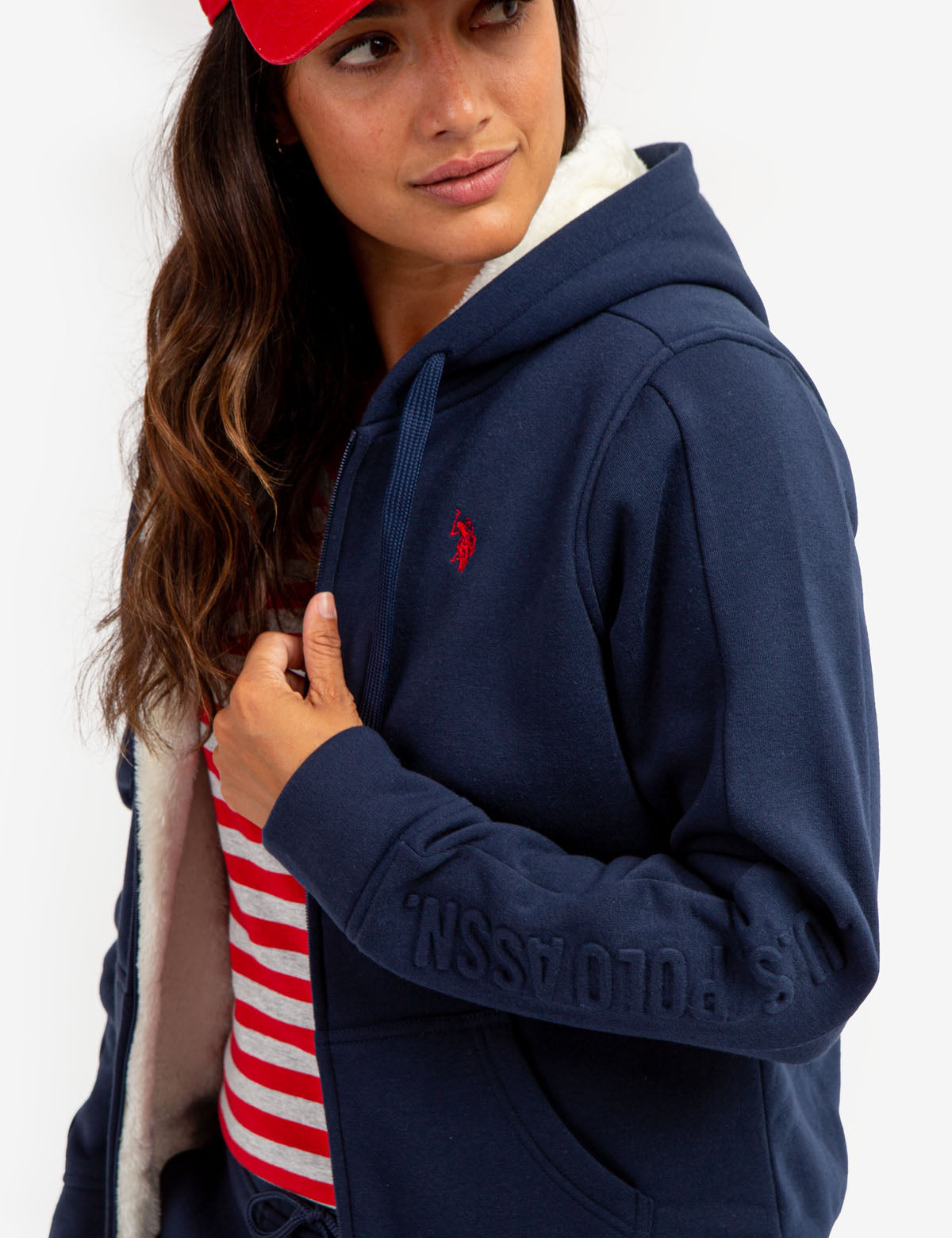 Sherpa Lined Embossed Hoodie | Cozy Winter Pullover