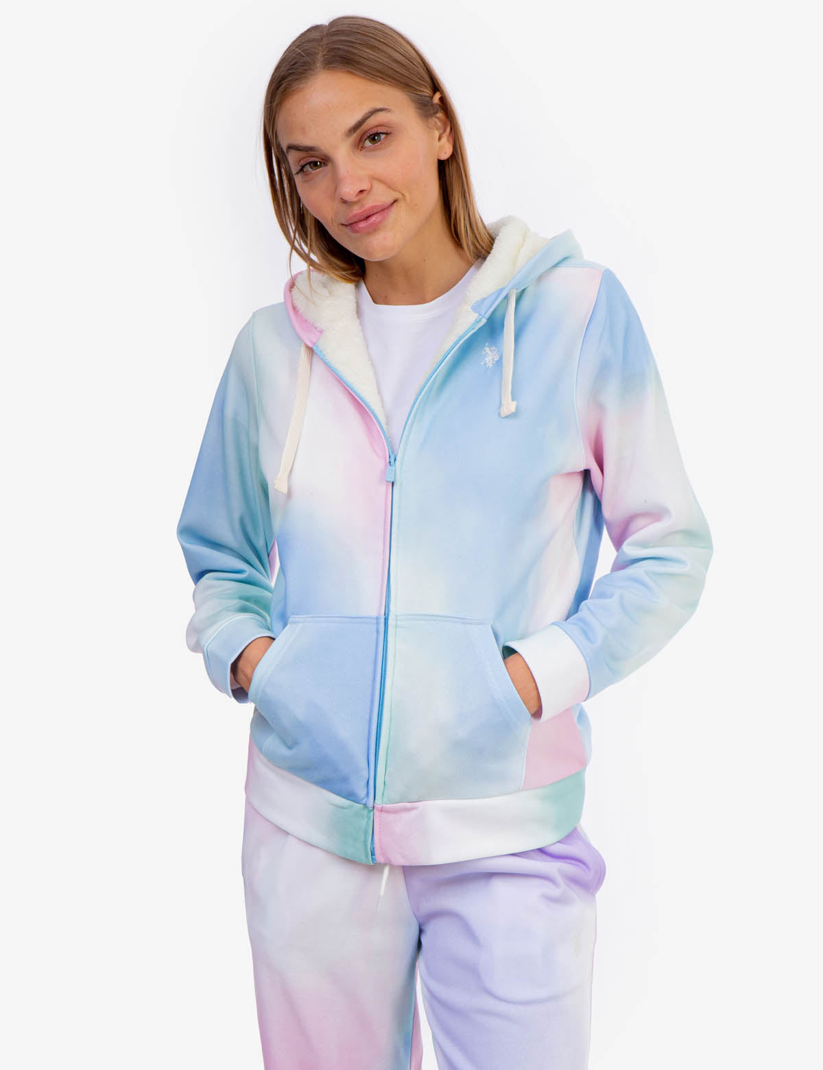 Sherpa Lined Tie Dye Zip Hoodie for Women | Cozy Winter Wear