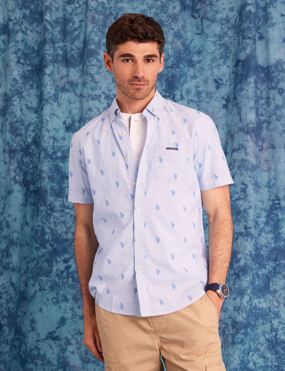 Short Sleeve Poplin Shirt with All-Over Logo | Casual Style
