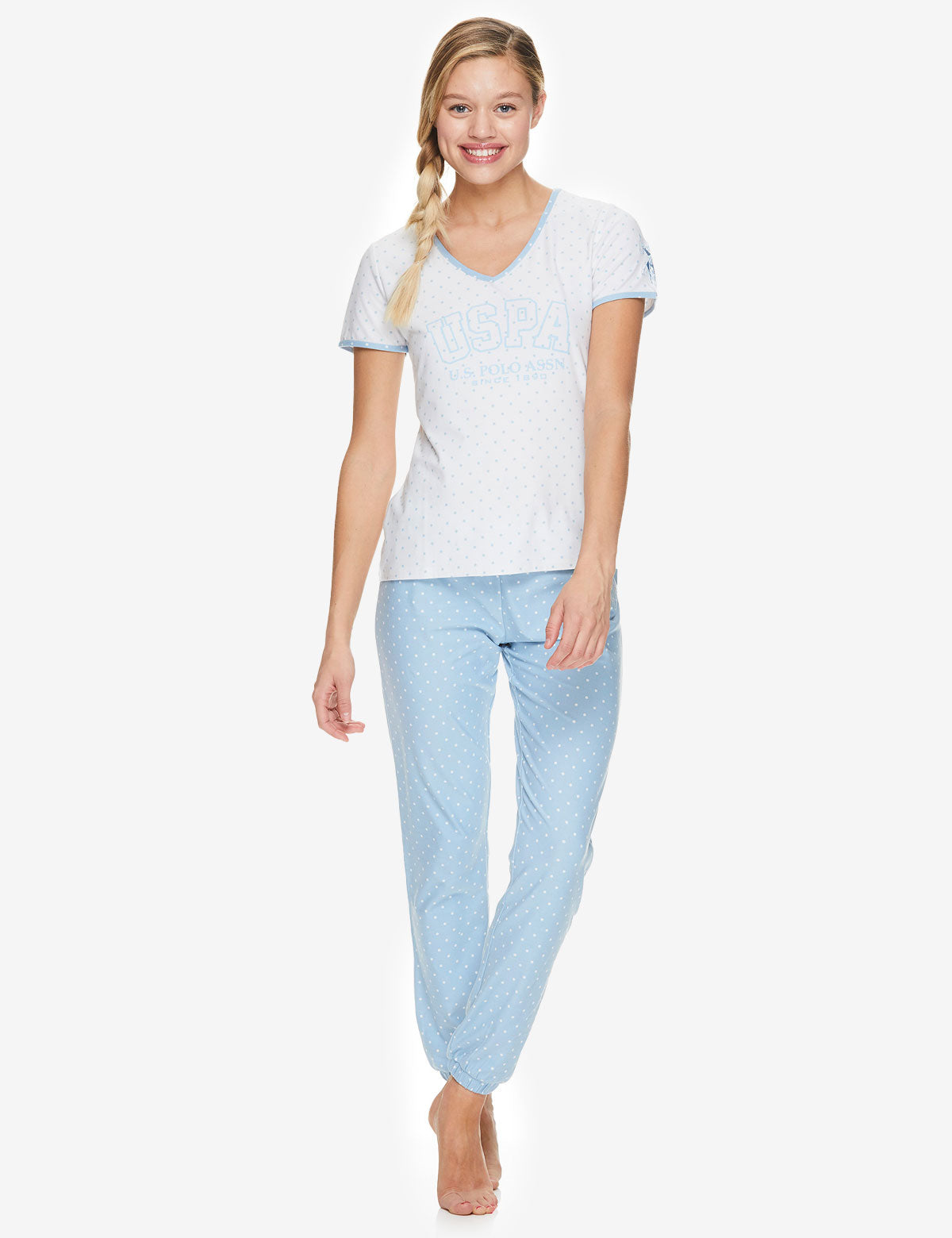 Star & Dot Print Lounge Set with V-Neck & Ankle Gathers | U.S. Polo Assn