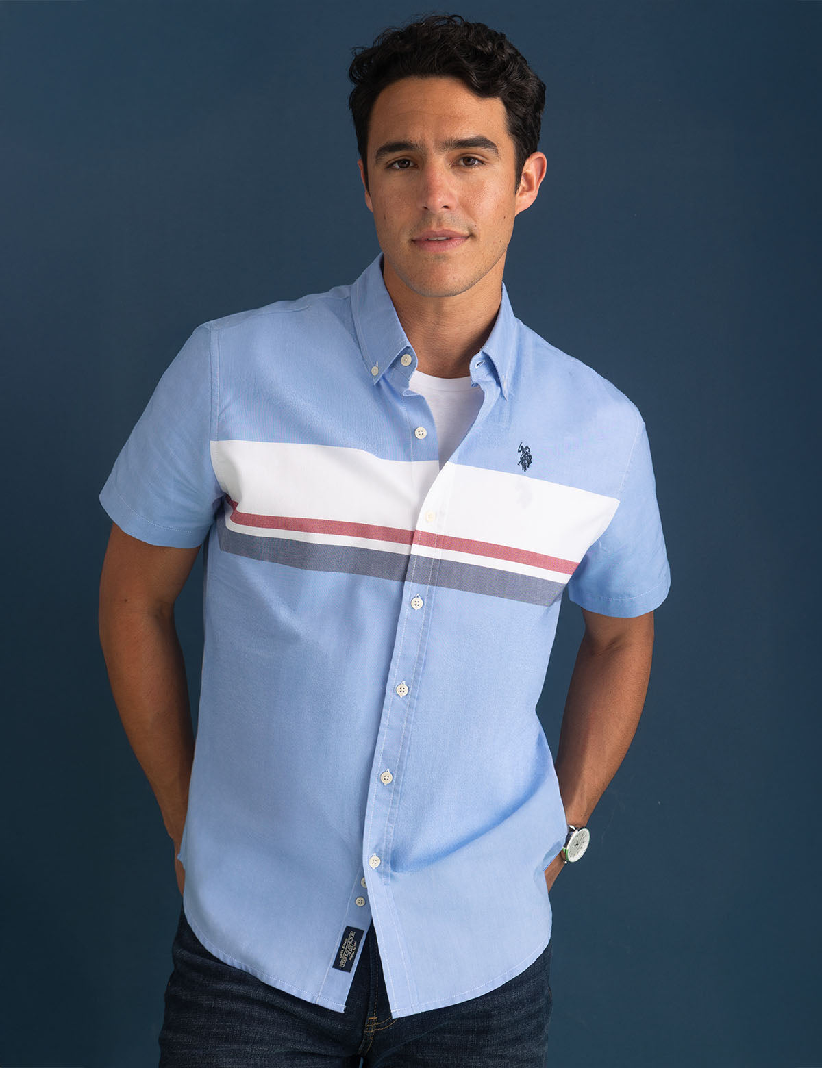 Color Block Stripe Shirt for Men | Short Sleeve Casual Top