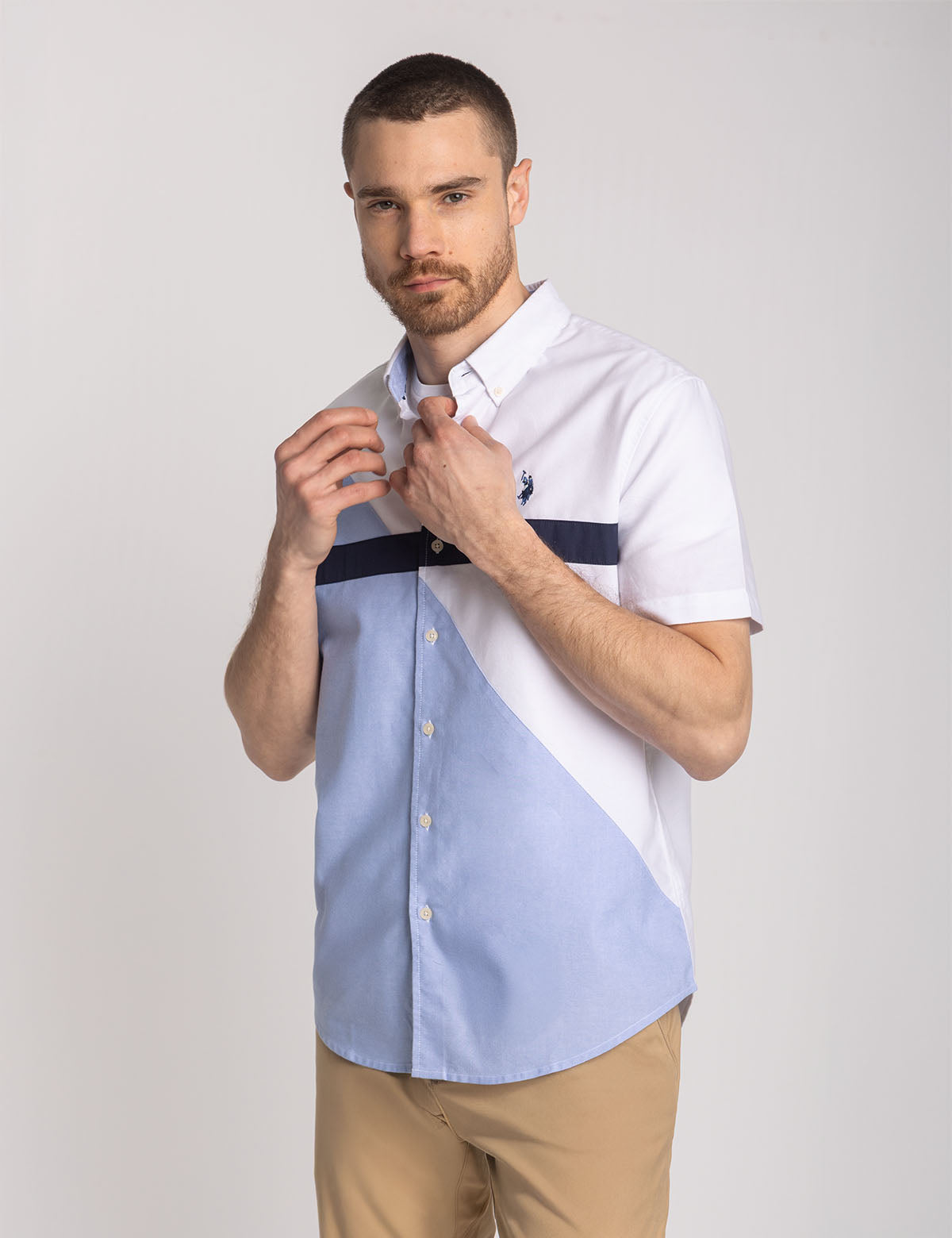 Short Sleeve Diagonal Oxford Shirt for Men | Casual & Breathable