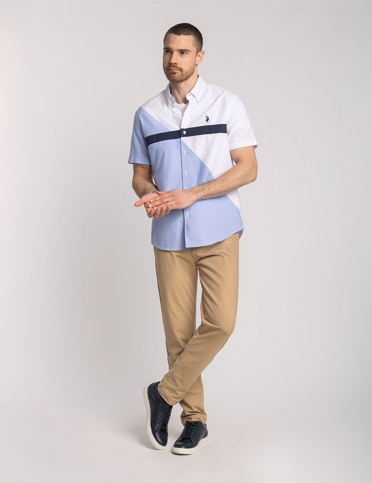 Short Sleeve Diagonal Oxford Shirt for Men | Casual & Breathable