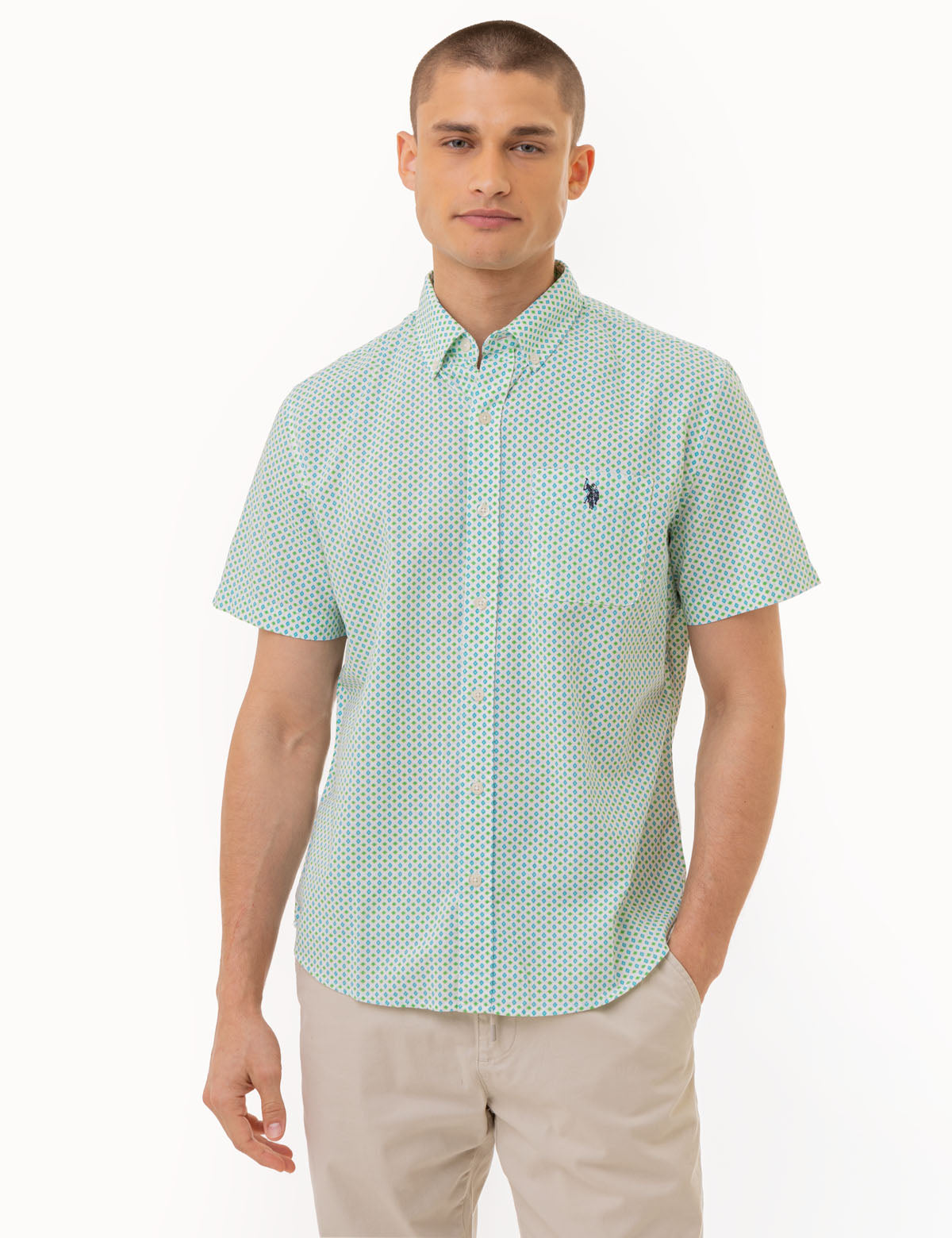 Men's Diamond Print Woven Shirt | Short Sleeve Casual Top