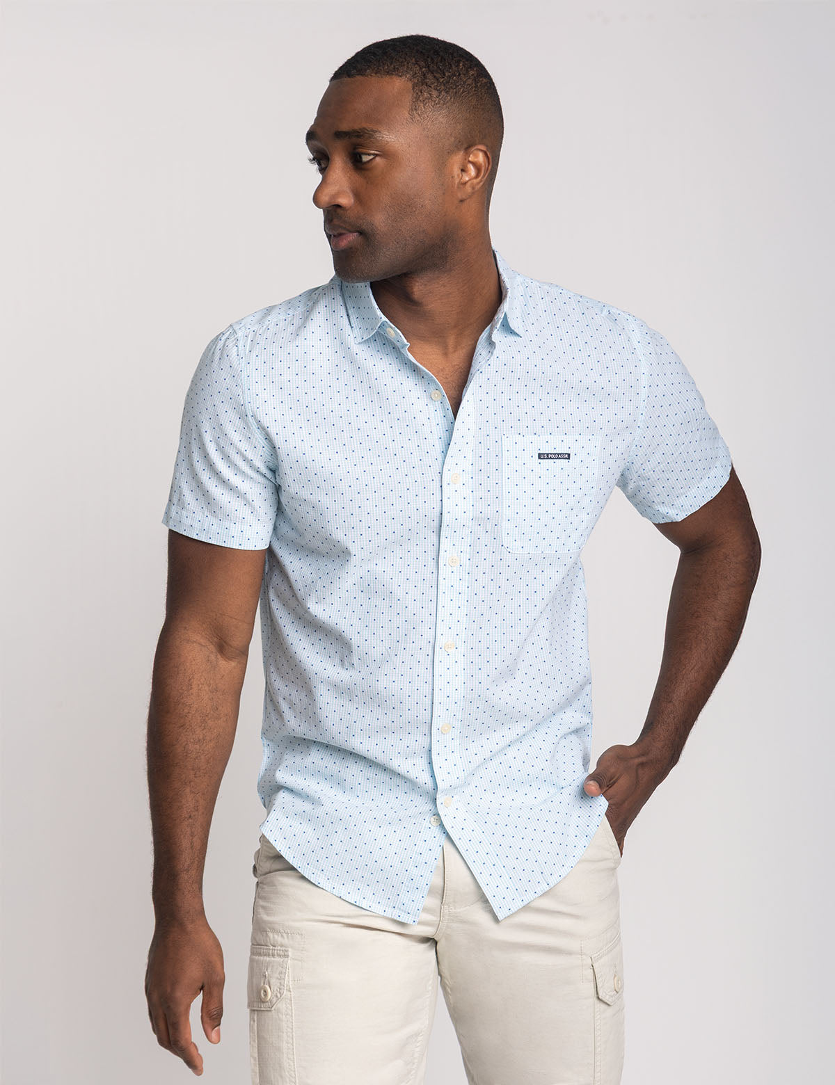 Dot Poplin Short Sleeve Shirt with Pocket | Casual Wear