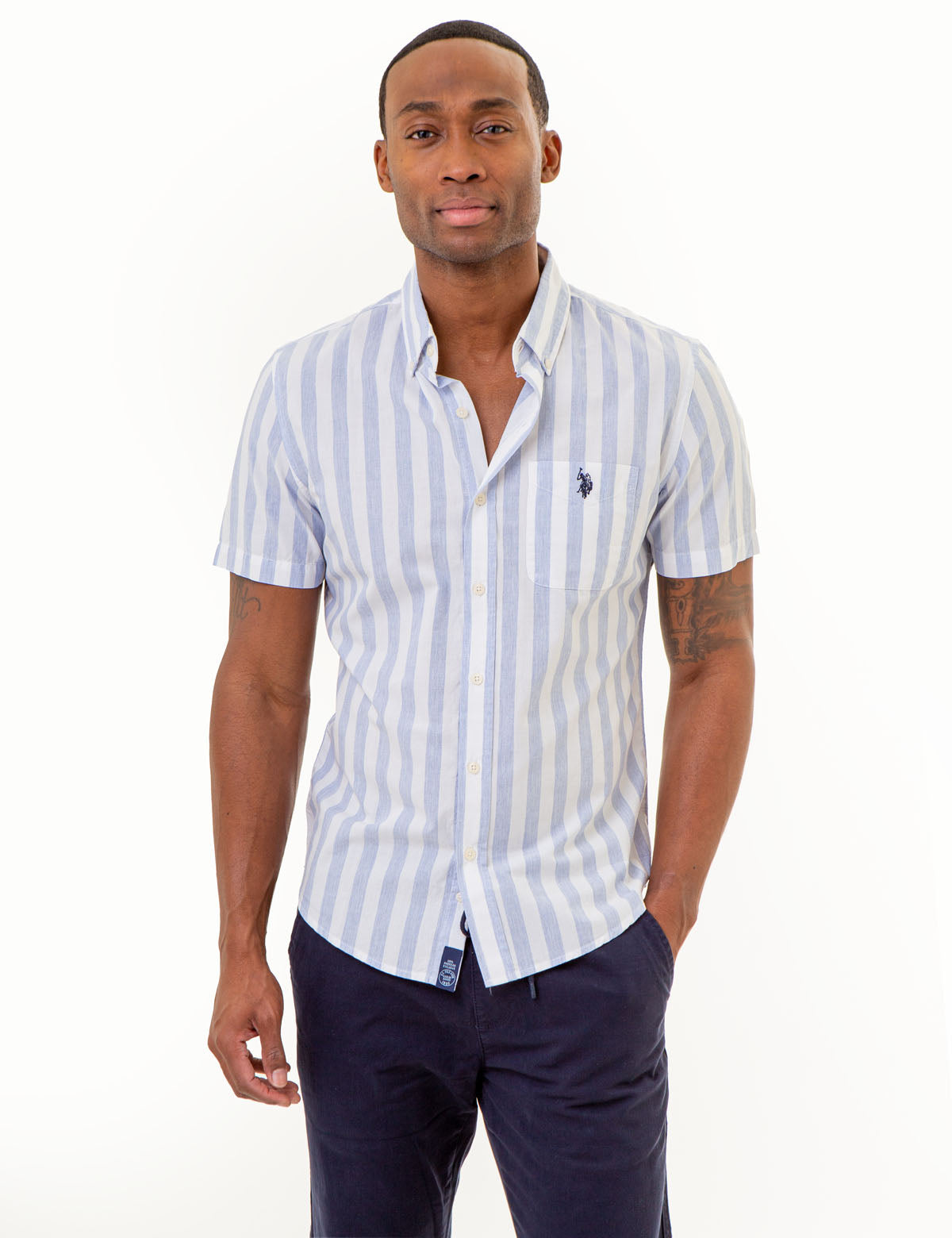 Short Sleeve Striped Poplin Shirt | Heather Casual Wear