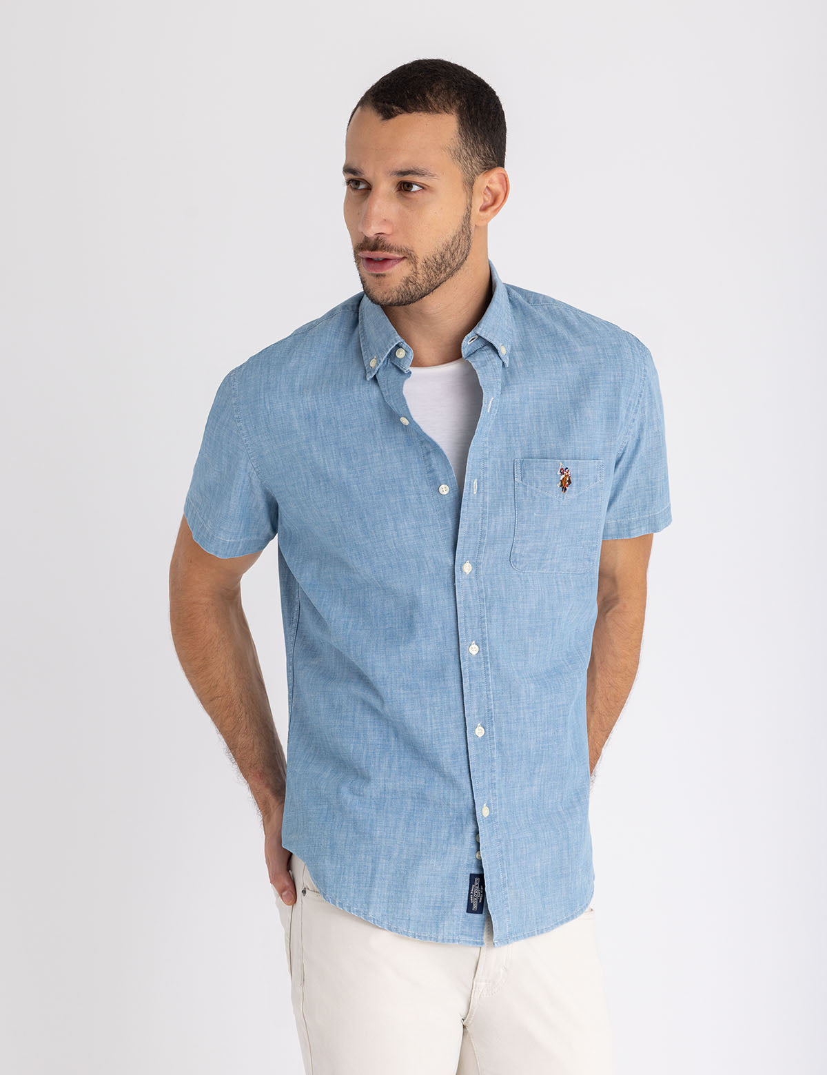 Indigo Chambray Shirt with Pocket | Short Sleeve Casual Wear