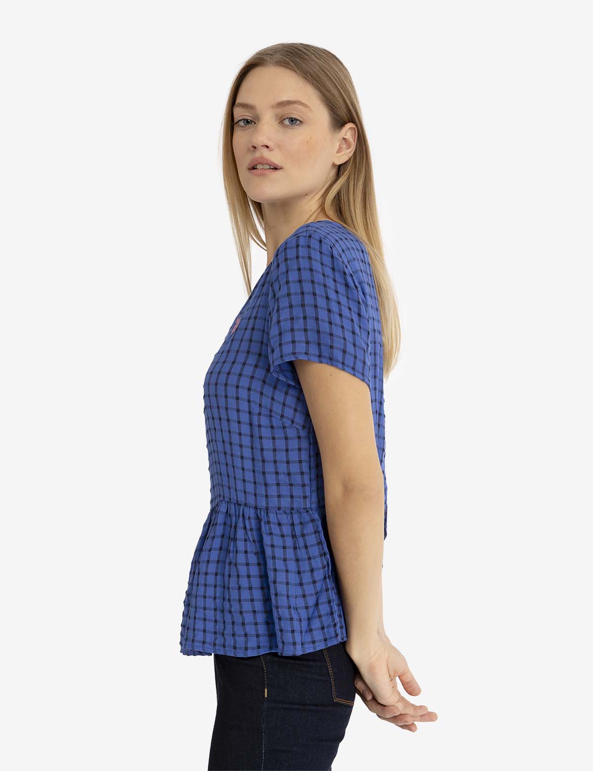 Peplum Grid Top | Short Sleeve Women's Blouse