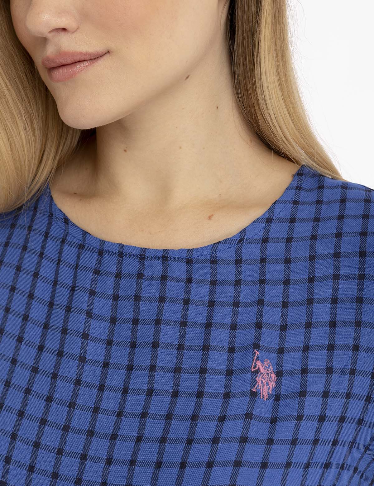 Peplum Grid Top | Short Sleeve Women's Blouse