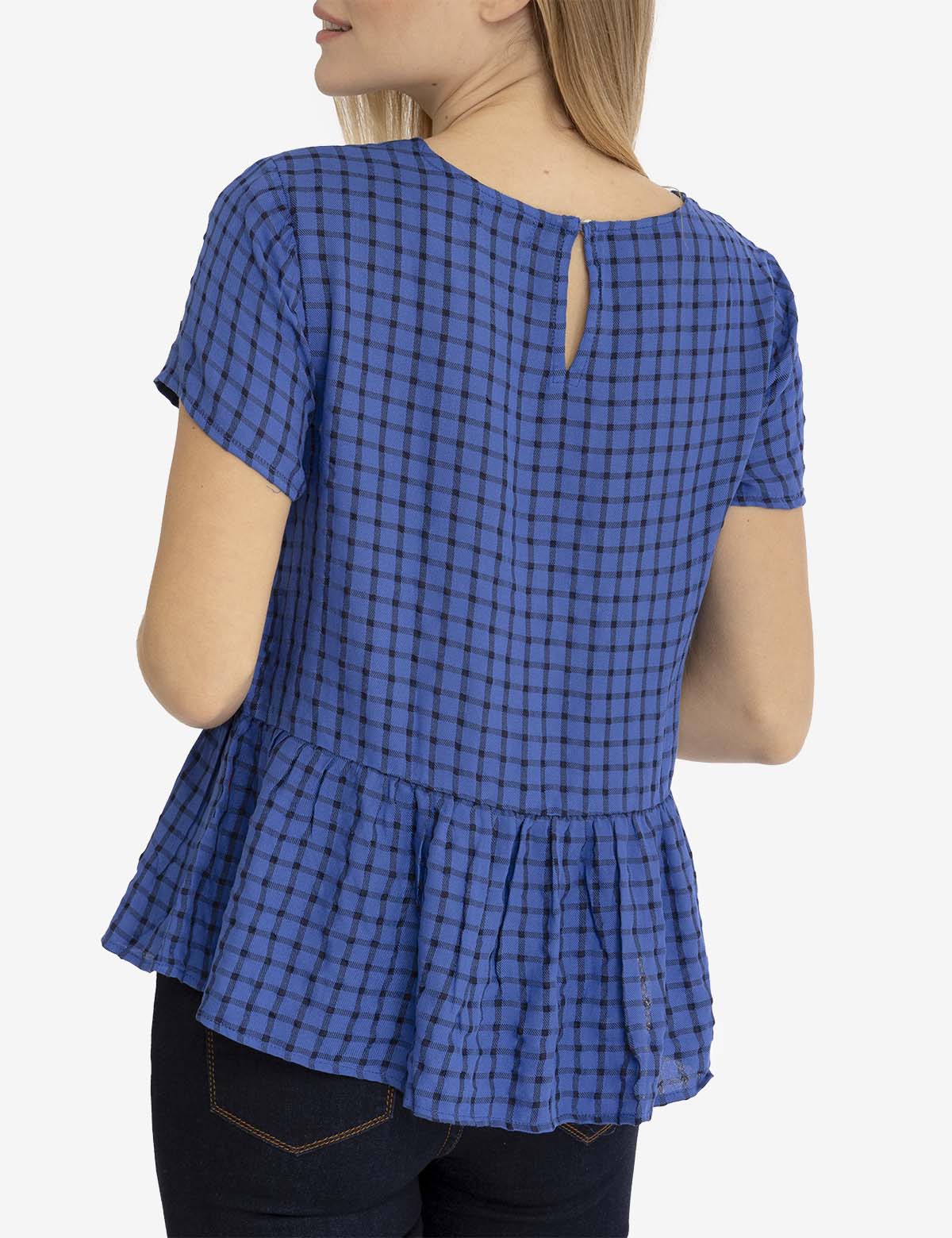 Peplum Grid Top | Short Sleeve Women's Blouse
