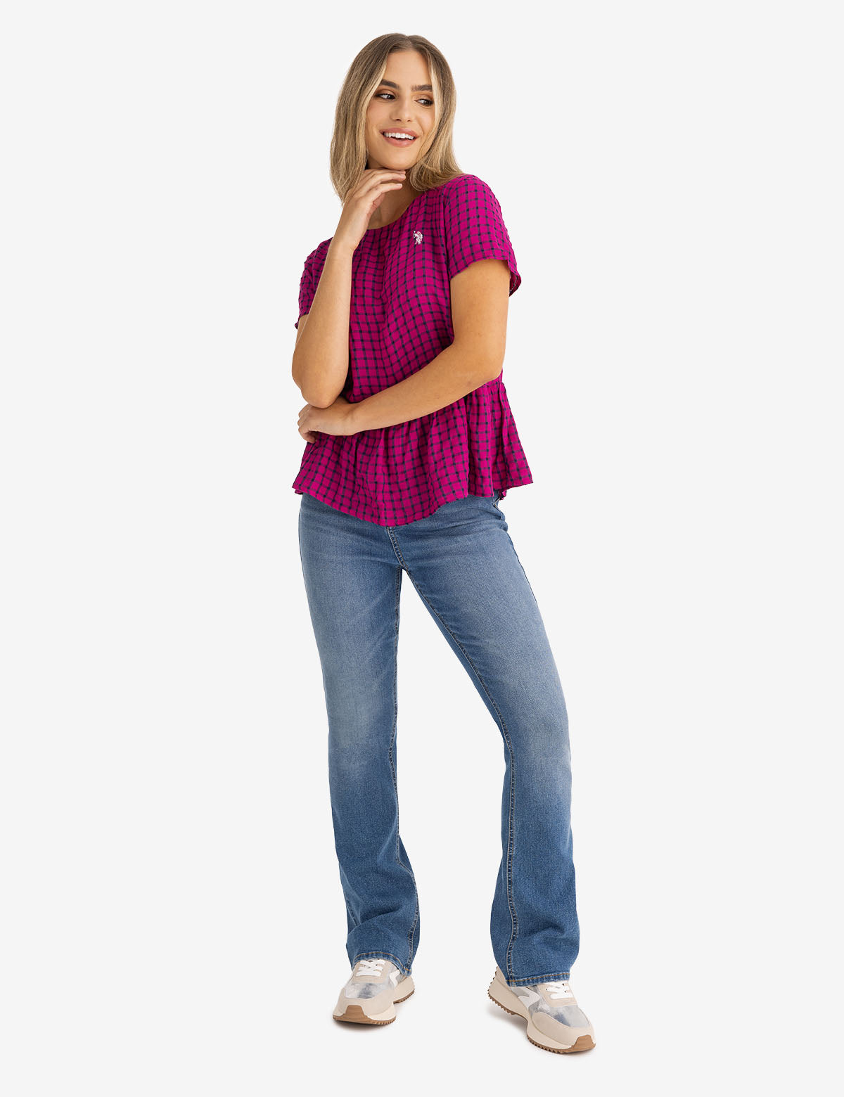 Peplum Grid Top | Short Sleeve Women's Blouse