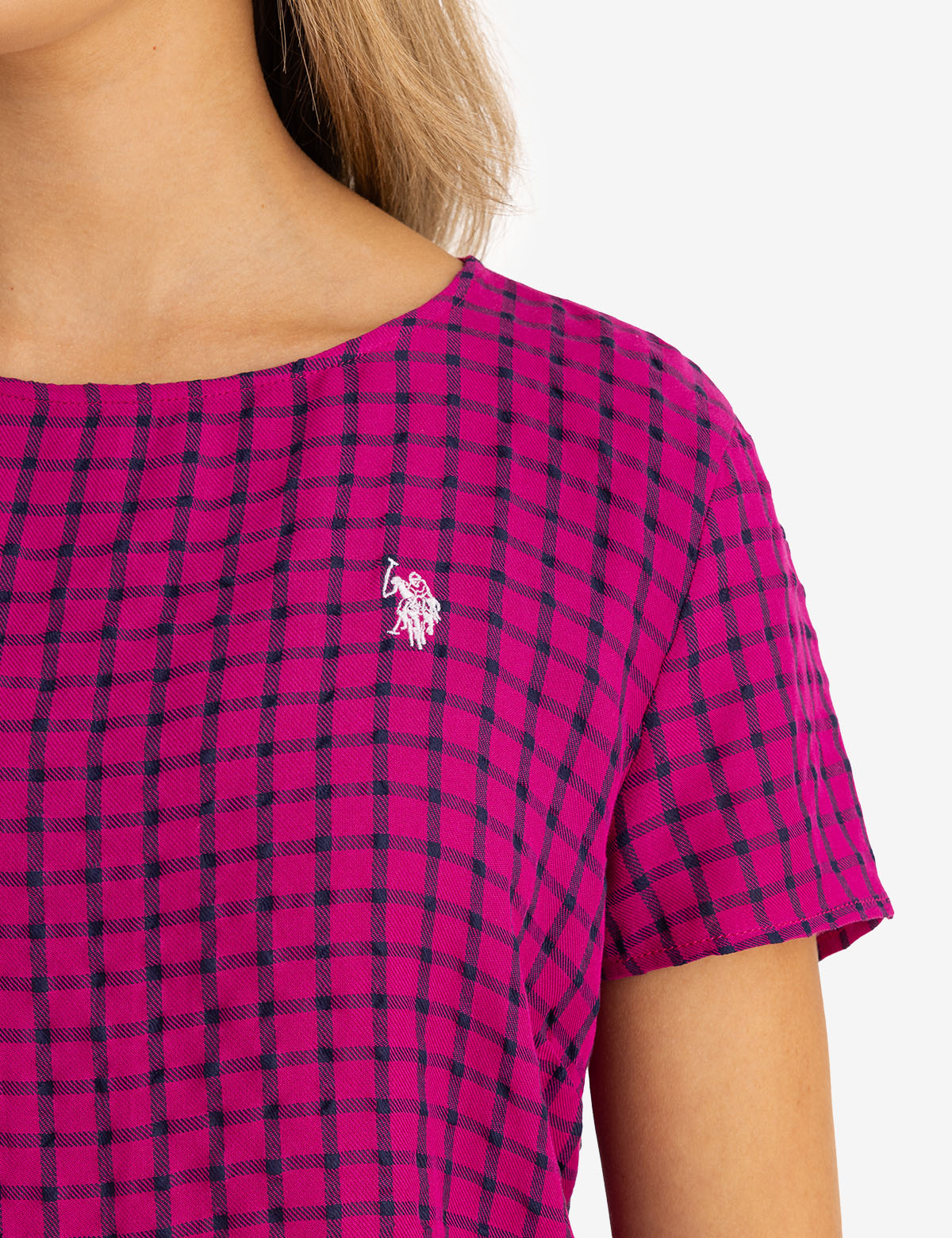 Peplum Grid Top | Short Sleeve Women's Blouse
