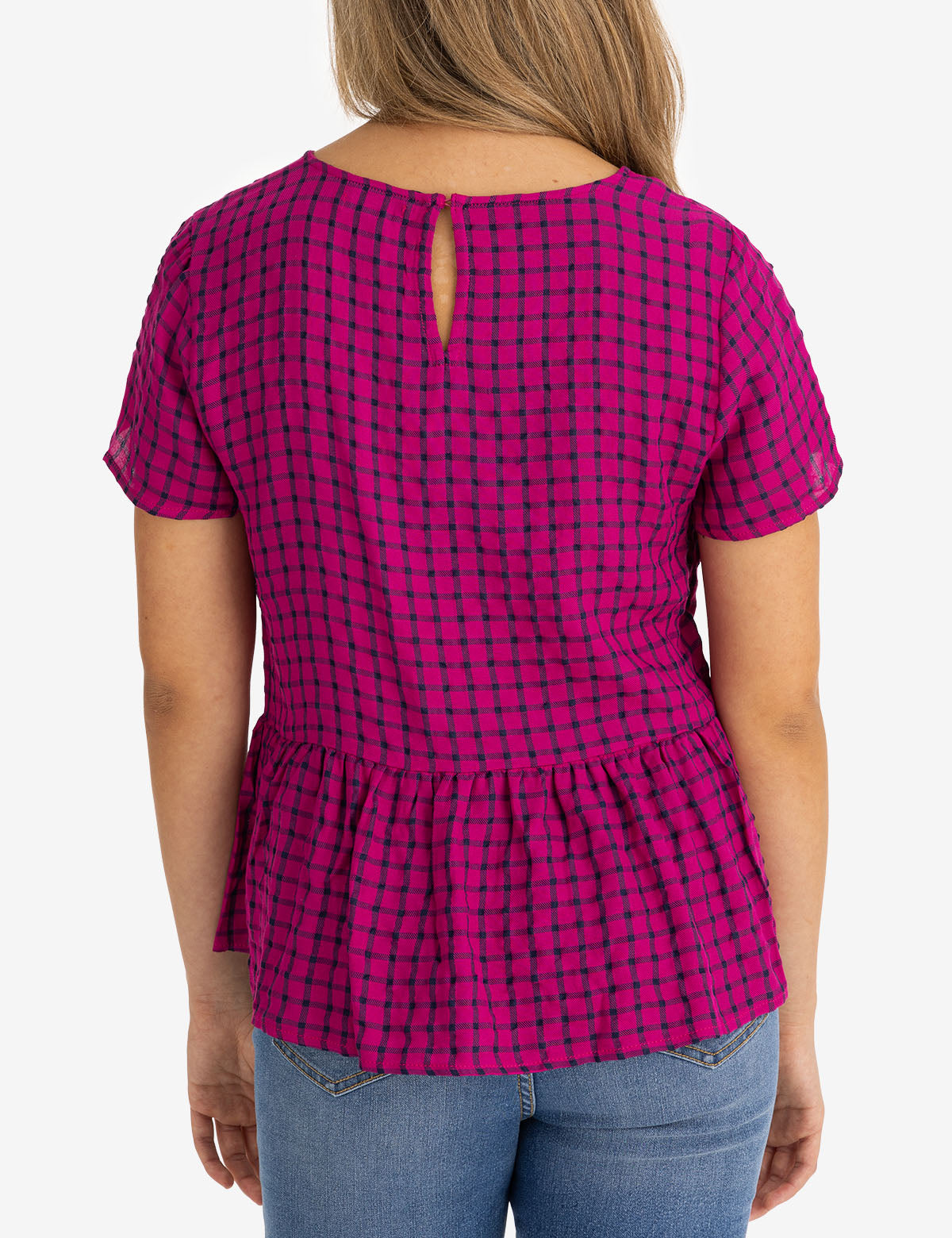 Peplum Grid Top | Short Sleeve Women's Blouse