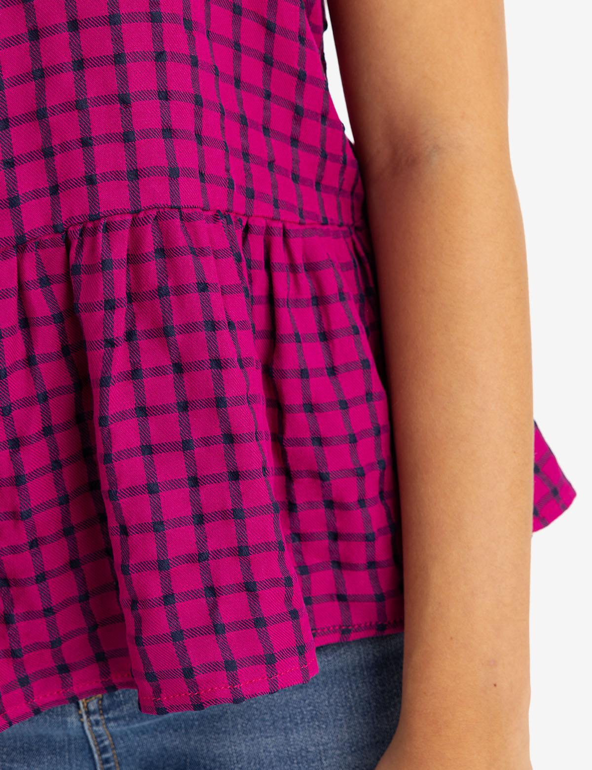 Peplum Grid Top | Short Sleeve Women's Blouse