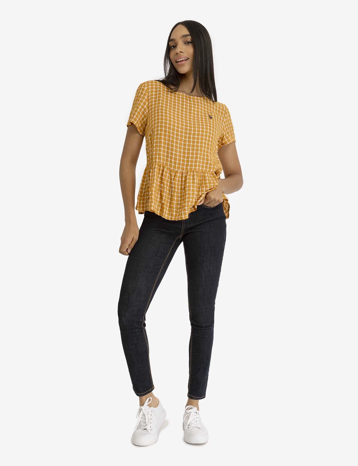 Peplum Grid Top | Short Sleeve Women's Blouse