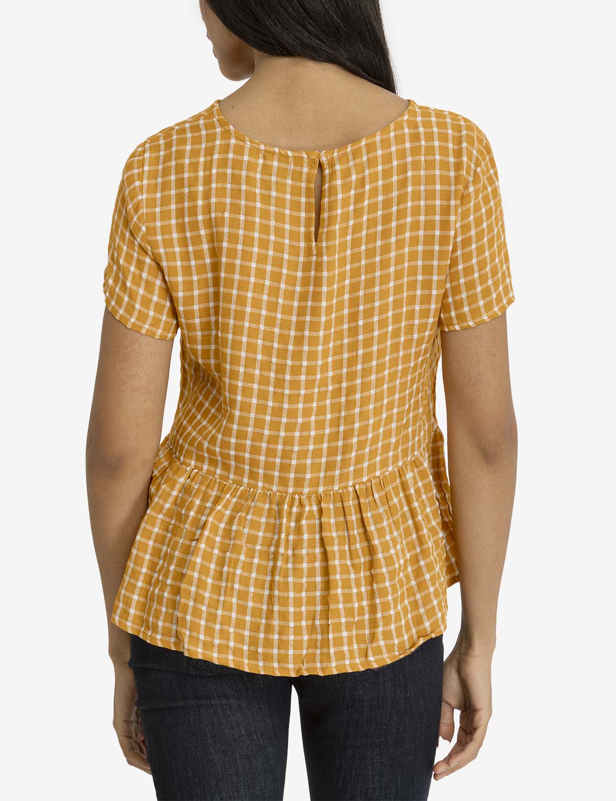 Peplum Grid Top | Short Sleeve Women's Blouse
