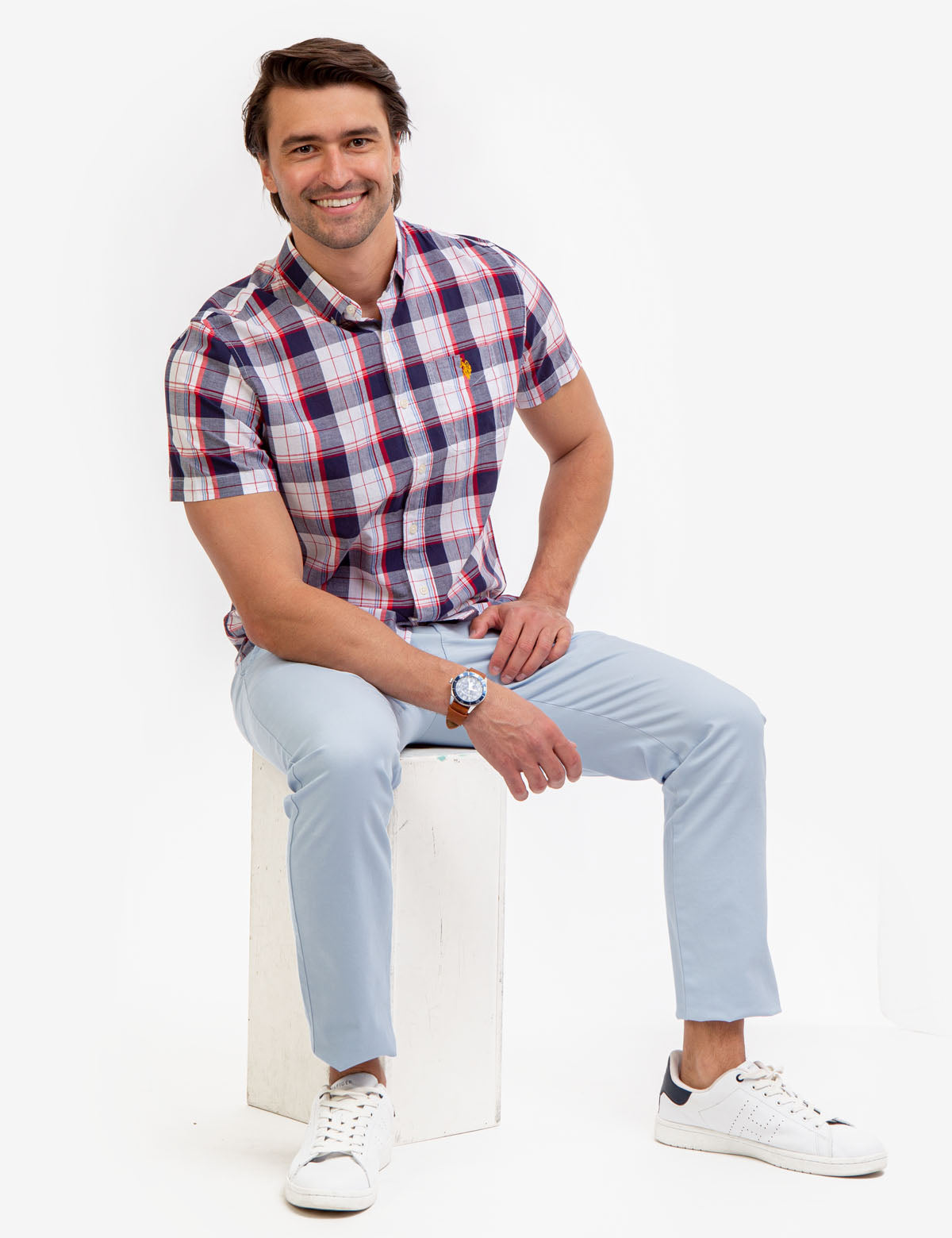 Plaid Madras Short Sleeve Shirt with Embroidered Logo | U.S. Polo Assn.