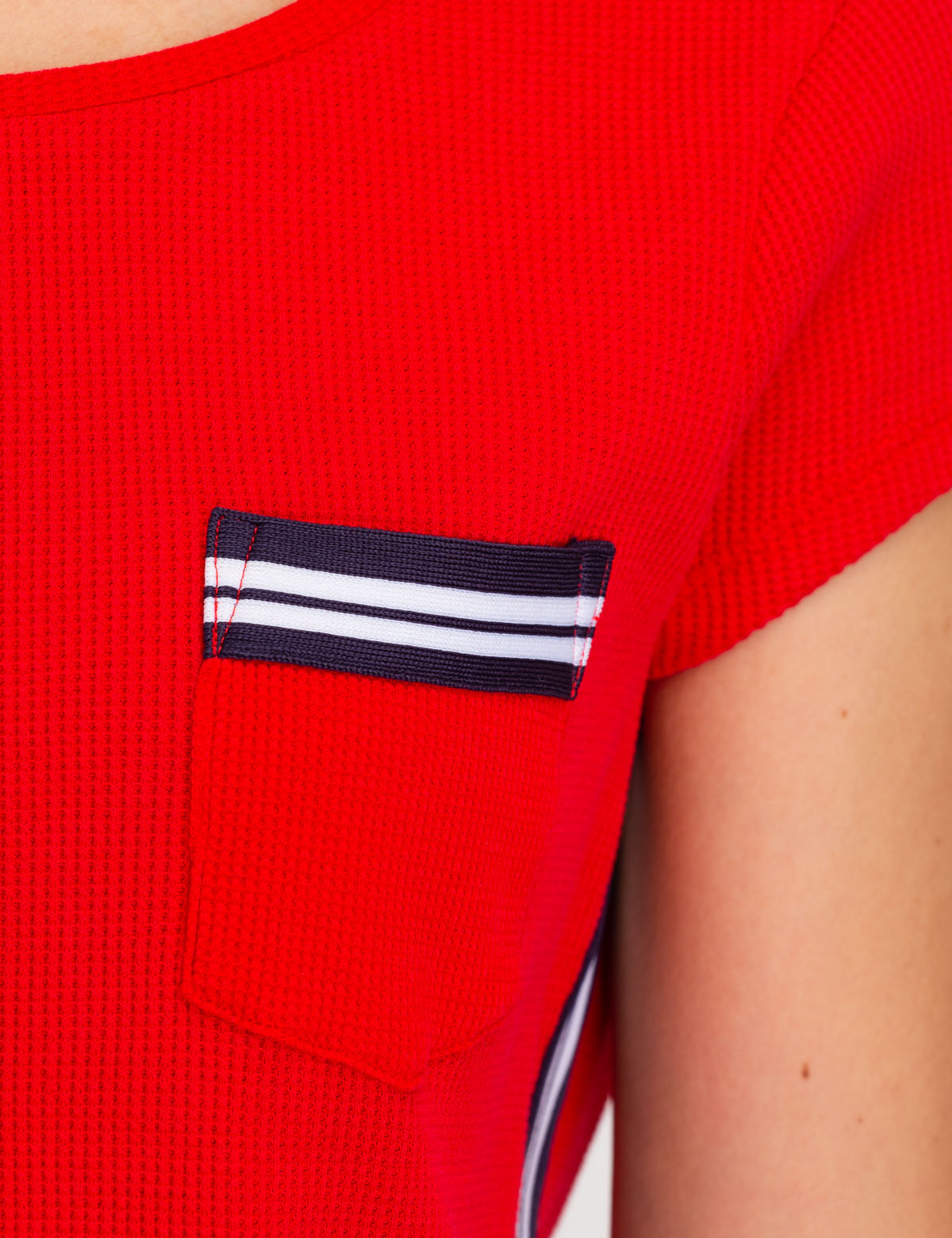 Short Sleeve Thermal Shirt with Pocket & Stripe Design | Scoop Neck