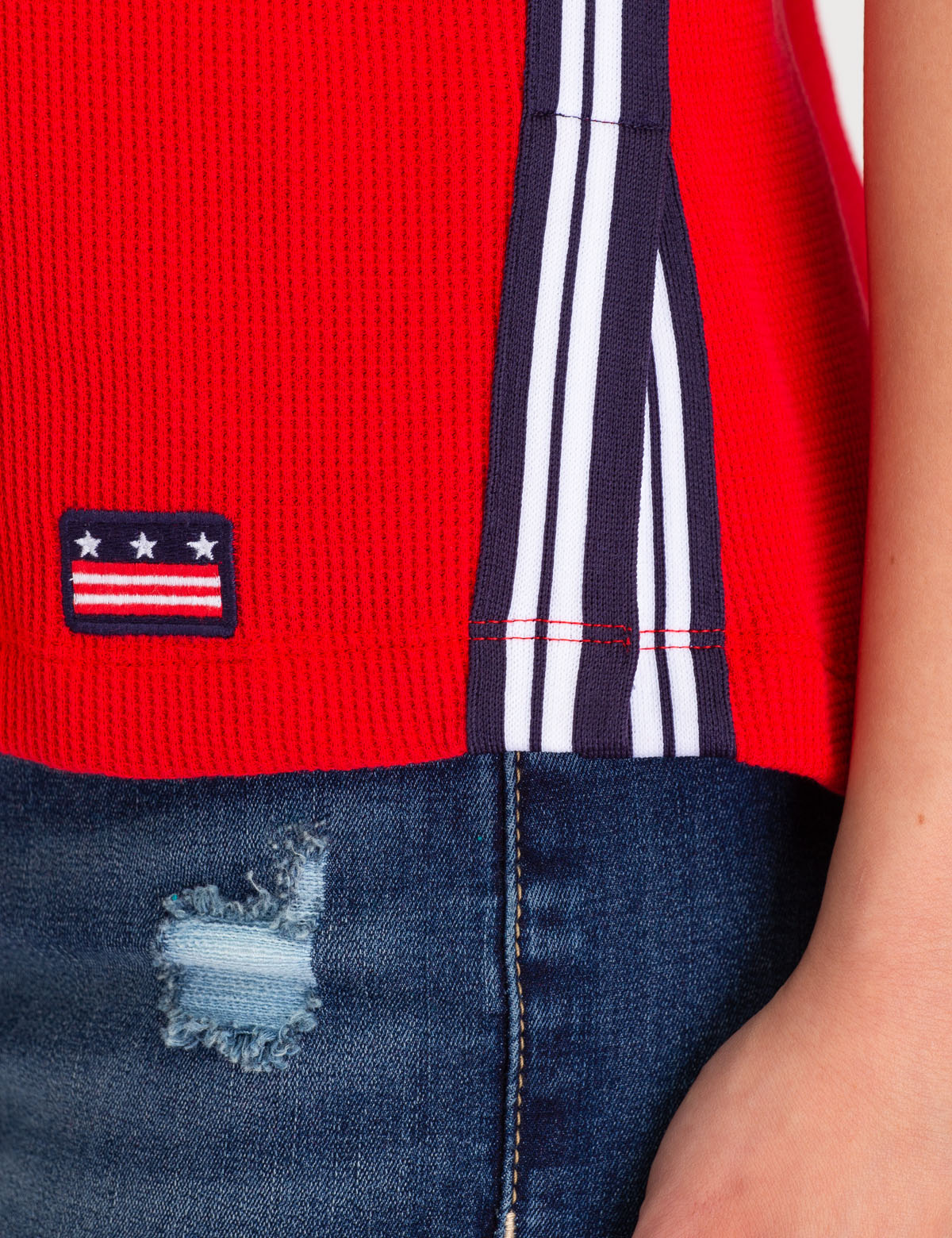 Short Sleeve Thermal Shirt with Pocket & Stripe Design | Scoop Neck