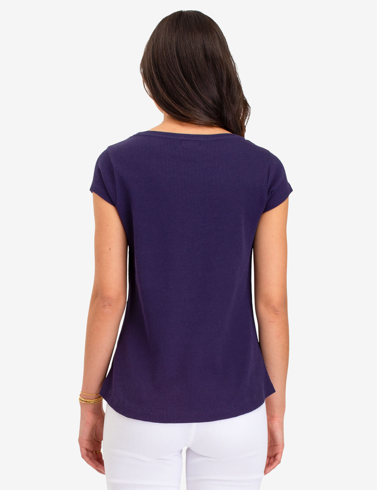 Short Sleeve Thermal Shirt with Pocket & Stripe Design | Scoop Neck