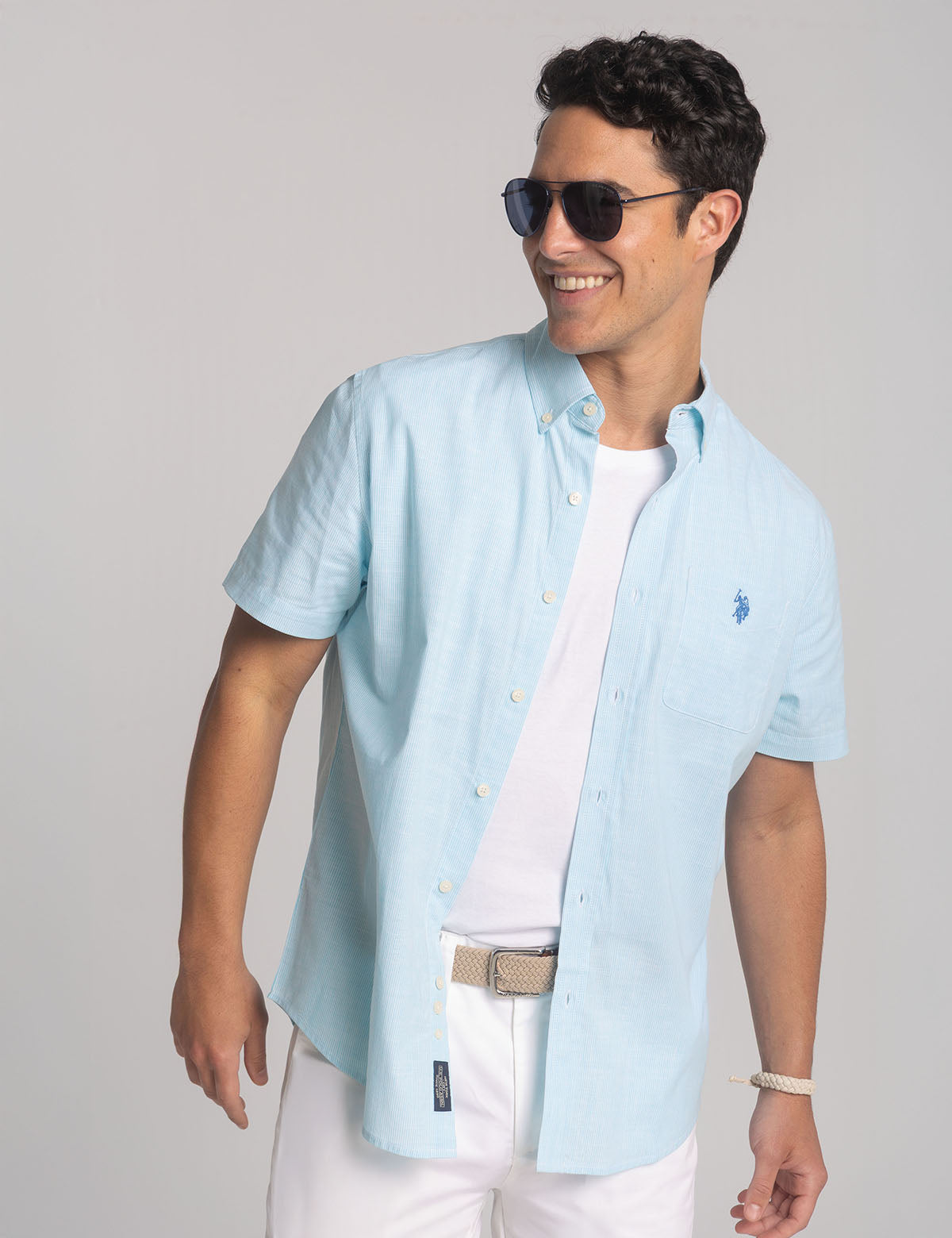 Short Sleeve Slub Poplin Shirt with Pocket | Casual Men's Shirt