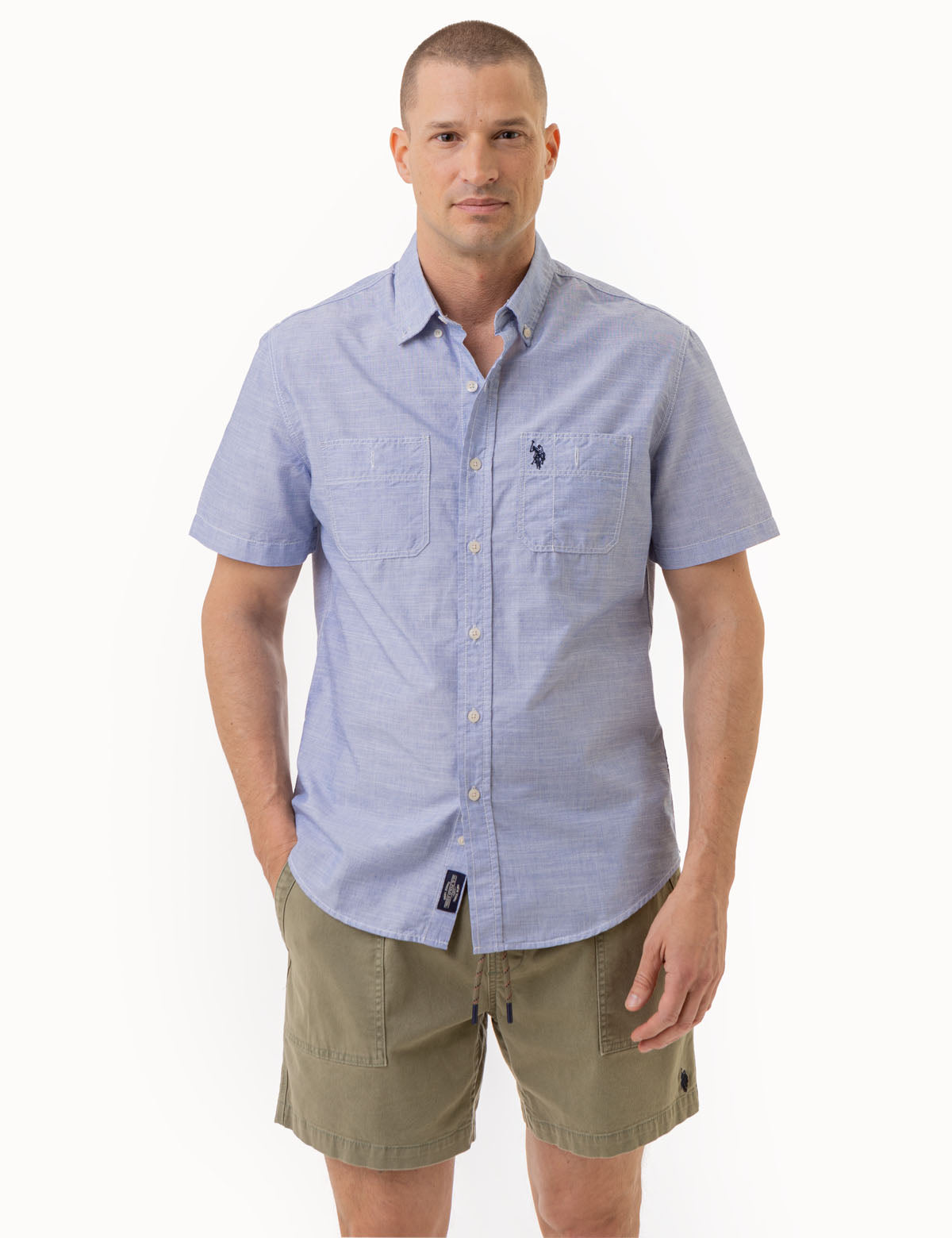 Men's Short Sleeve Cotton Shirt with Chest Pockets | USPA Classic Fit