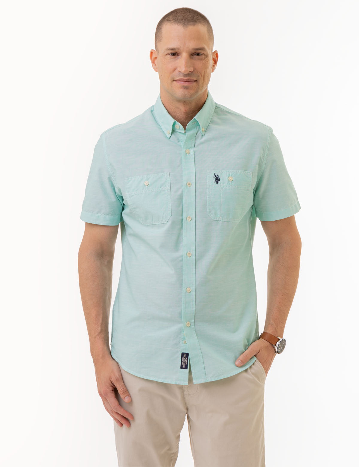 Men's Short Sleeve Cotton Shirt with Chest Pockets | USPA Classic Fit