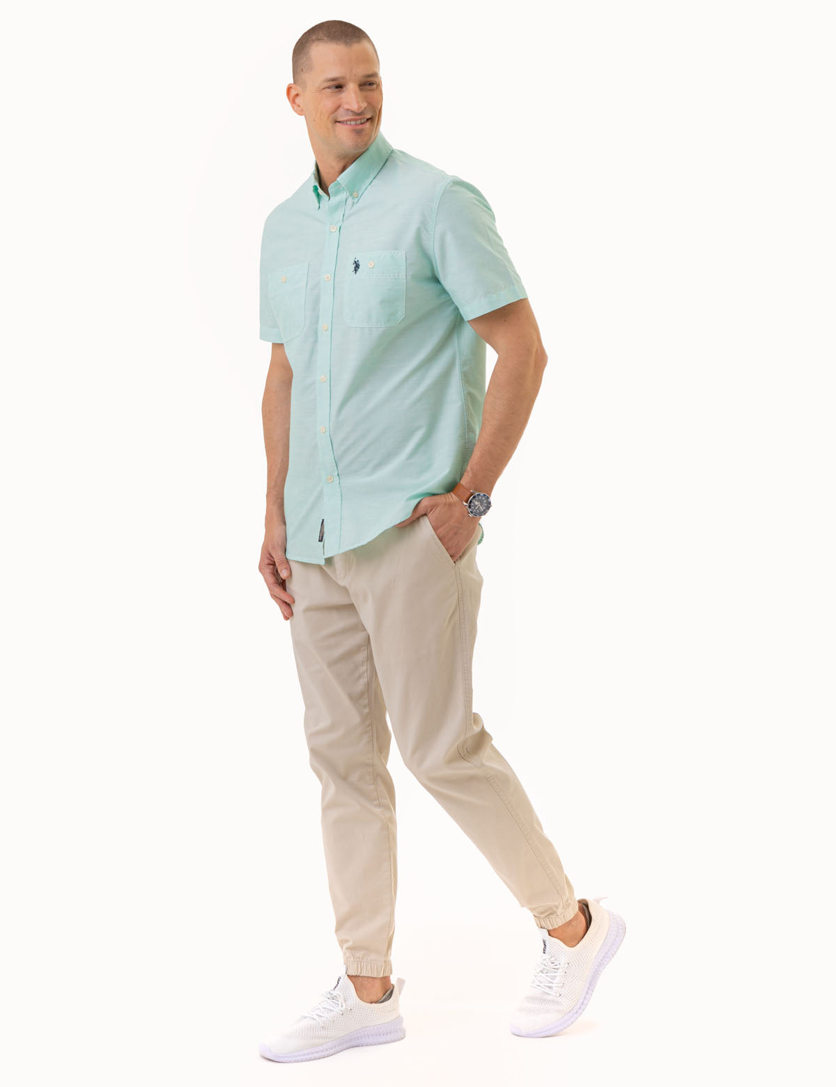 Men's Short Sleeve Cotton Shirt with Chest Pockets | USPA Classic Fit